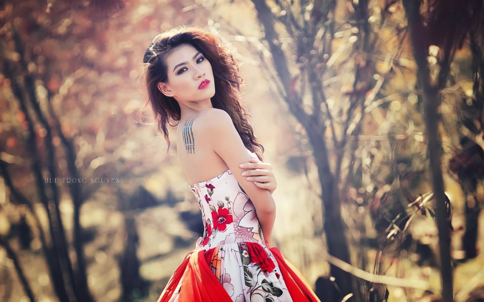 720P, girl, nature, asian, bokeh, lovely, model, HD Wallpaper