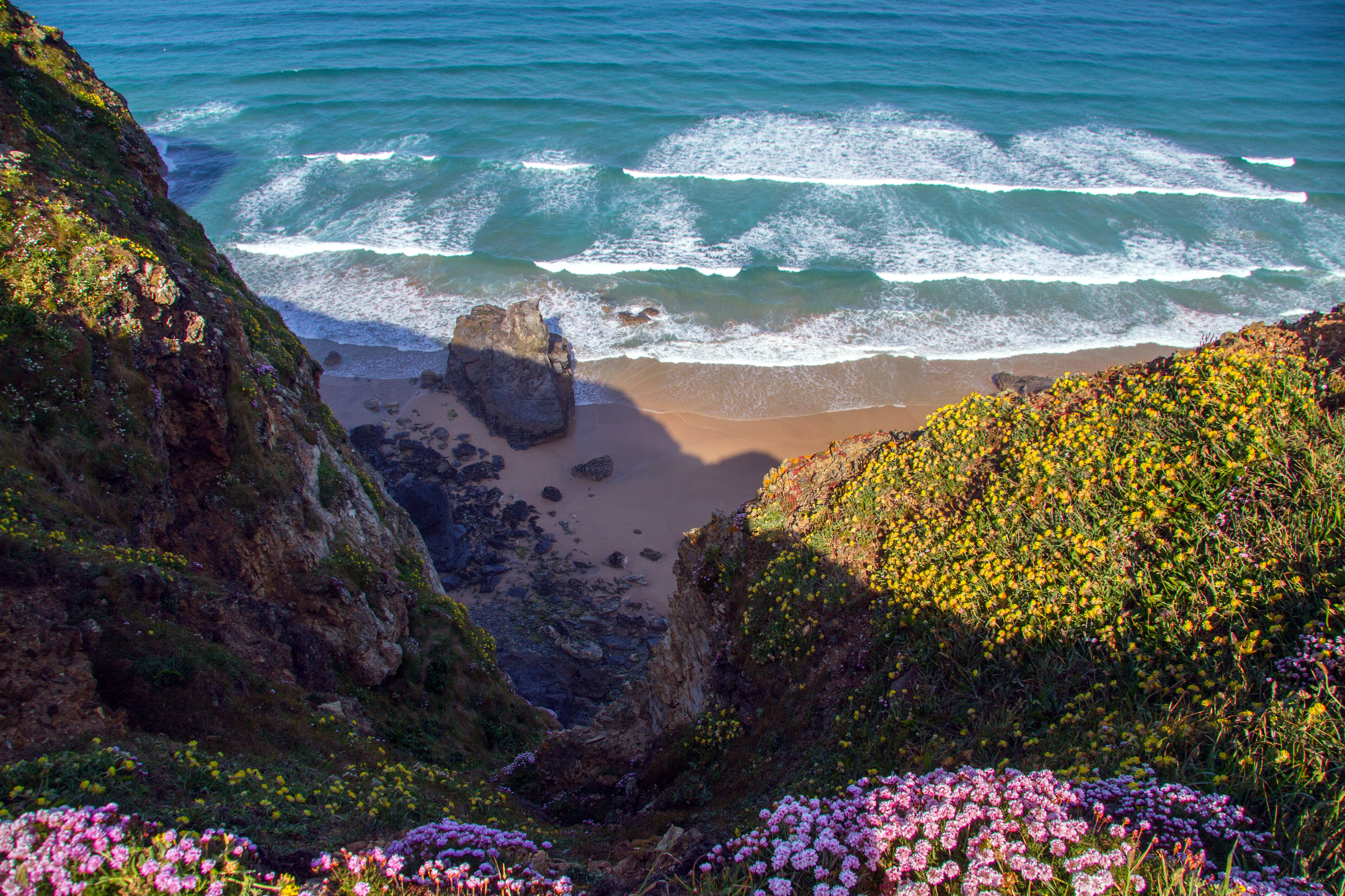 no people, day, beach, high angle view, beauty in nature, water, motion, at the edge of, aquatic sport, rocky coastline, sport, outdoors, scenics - nature, HD Wallpaper