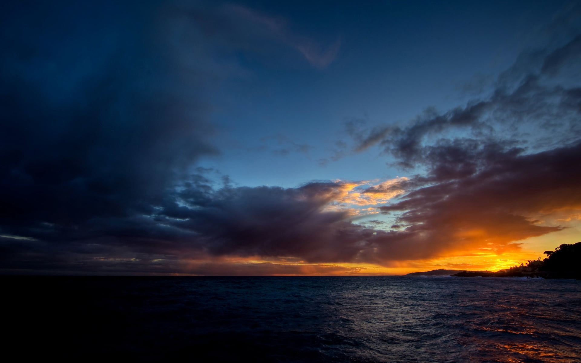 island, dramatic Sky, clouds, tranquility, nature, sun, twilight, tropical Climate, moody Sky, blue, horizon Over Water, vacations, sunrise - Dawn, storm, HD Wallpaper