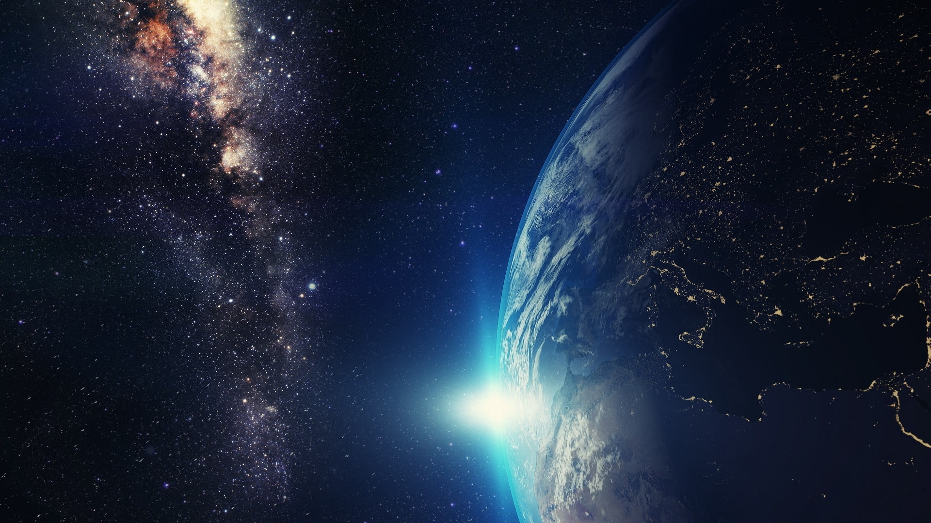 satellite view, earth from space, sky, planet earth, globe - man made object, universe, planet - space, night, cloud - sky, outdoors, science, space and astronomy, HD Wallpaper