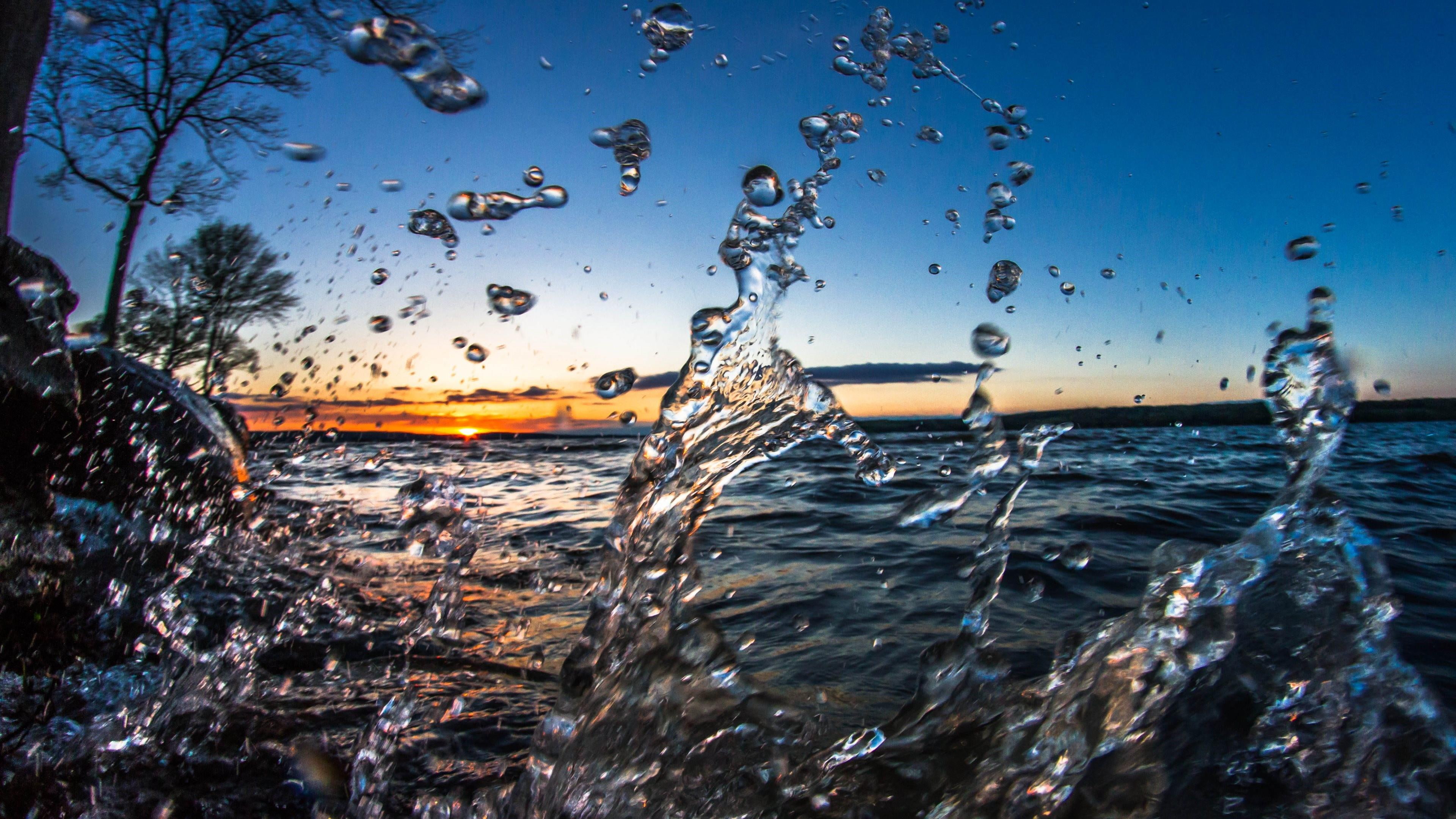 see, 4K, water, drops, splash, nature, HD Wallpaper