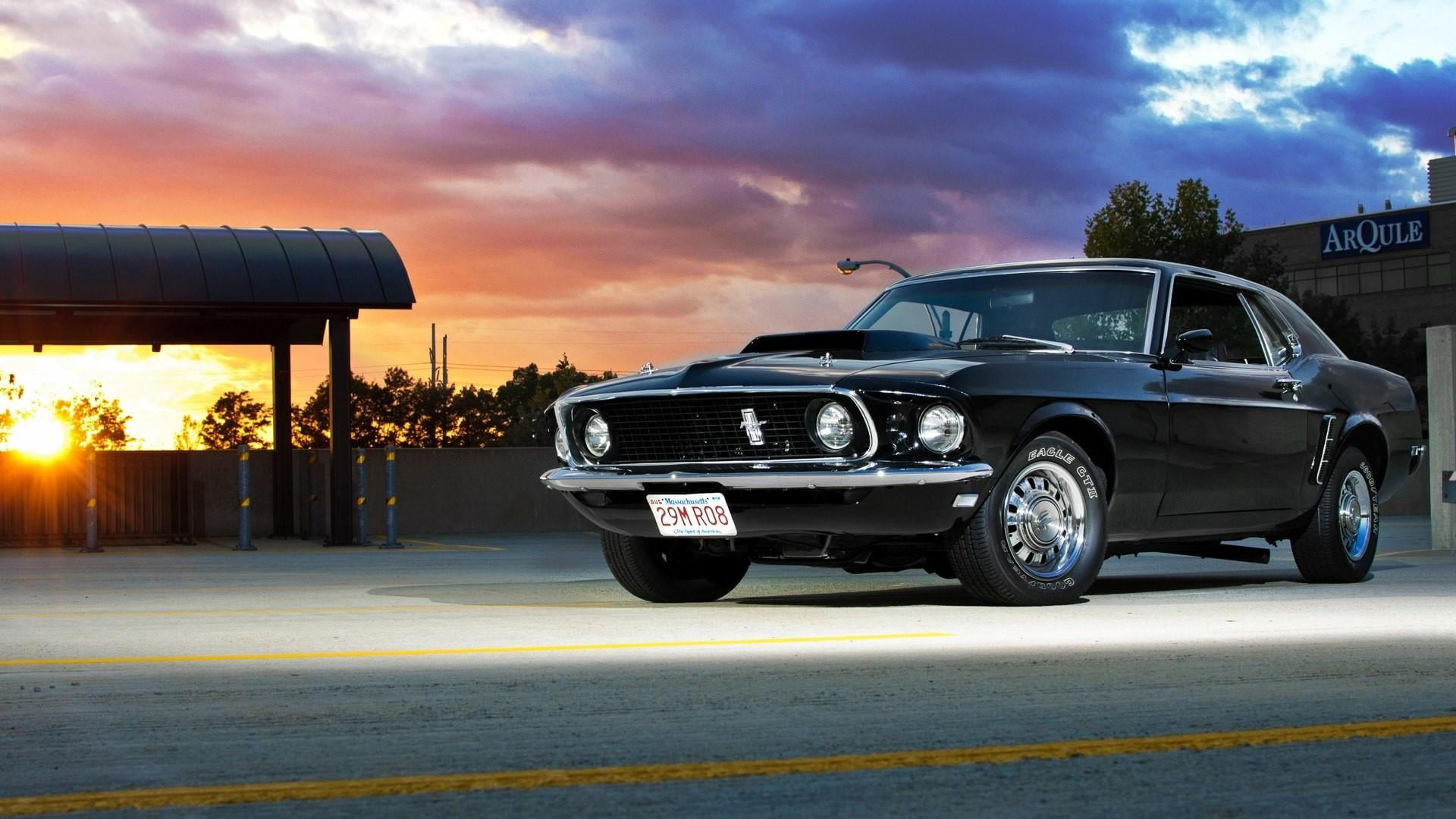 ford, street, city, road, built structure, nature, no people, 1080P, cloud - sky, sky, 1969, motor vehicle, mode of transportation, motion, black car, HD Wallpaper