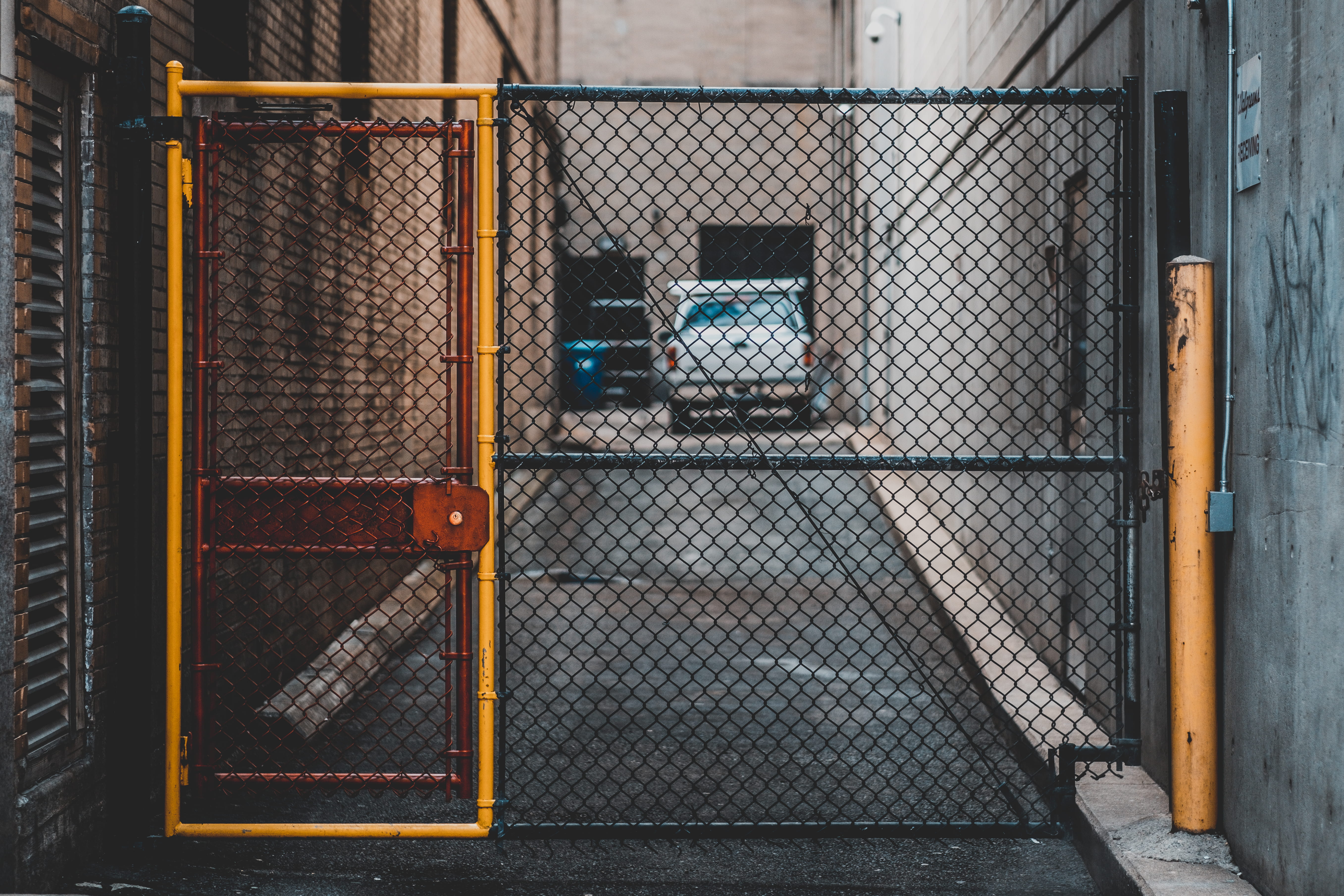 black, metal, fence, entrance, security, barrier, safety, industry, gate, no people, architecture, cyclone, day, closed, communication, chain link, building exterior, HD Wallpaper