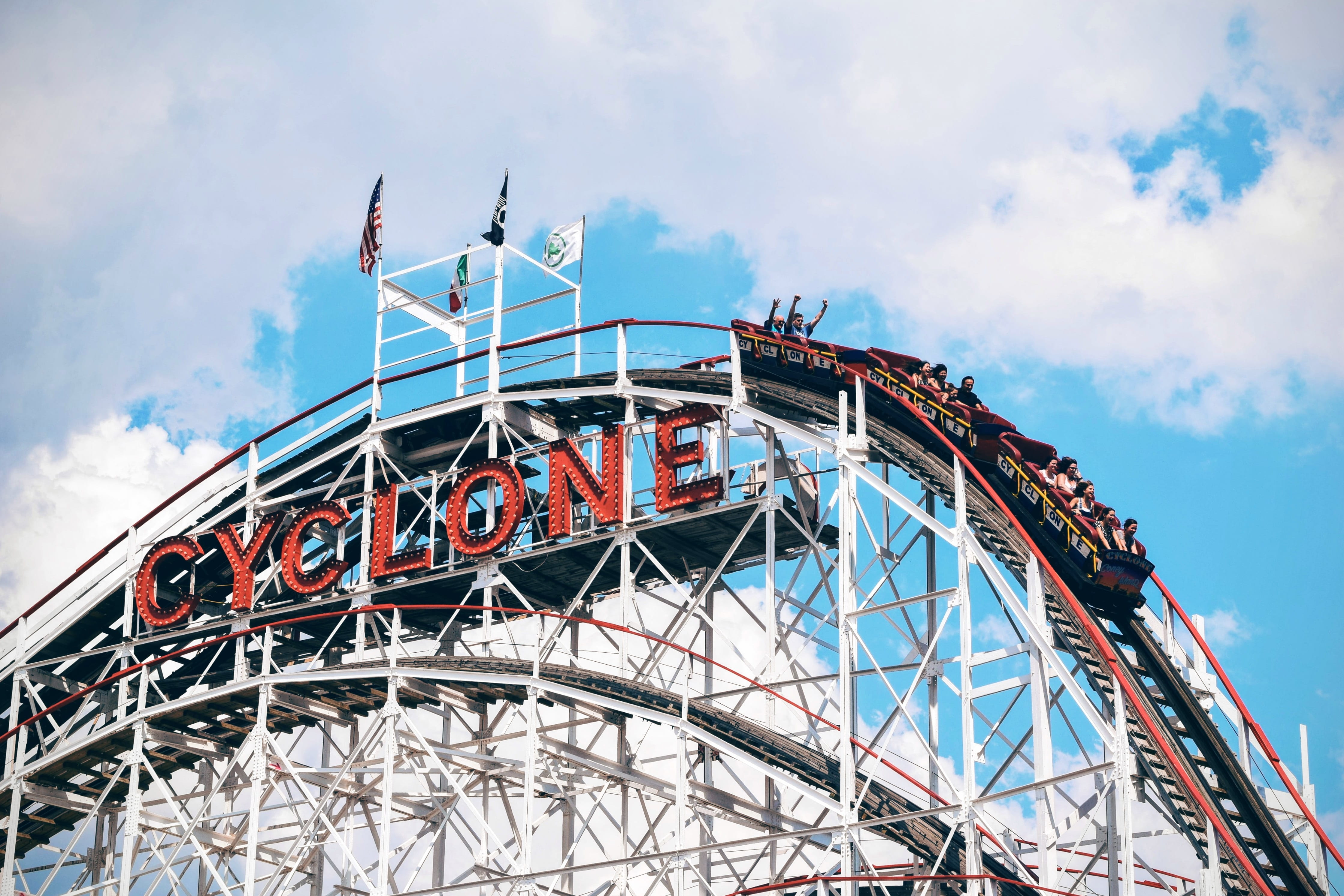 coaster, no people, entertainment, low angle view, rollercoaster, travel destinations, outdoors, arts culture and entertainment, fairground, sky, amusement park ride, HD Wallpaper
