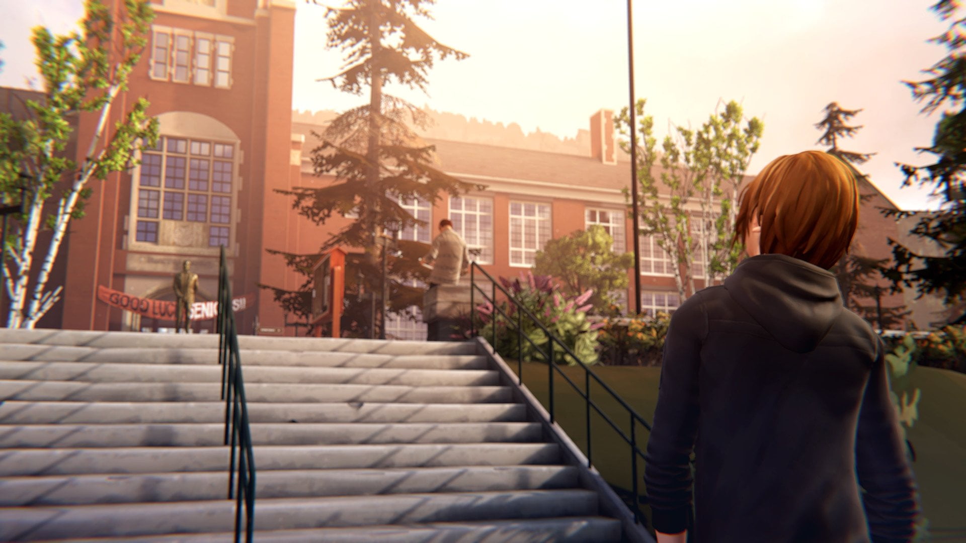 built structure, 1080P, Life Is Strange, Life Is Strange: Before The Storm, city, lifestyles, tree, adult, rear view, hair, nature, one person, plant, HD Wallpaper