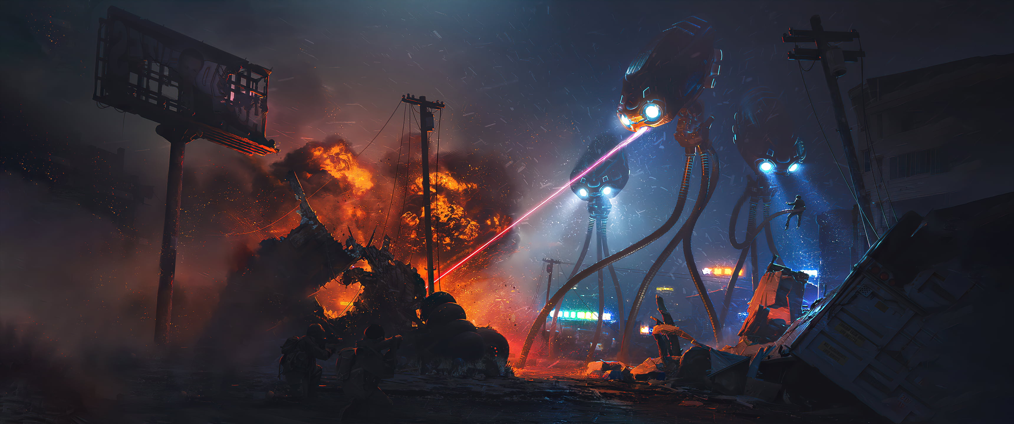 war robots, 2K, aliens, alien invasion, fantastic landscape, HD Wallpaper