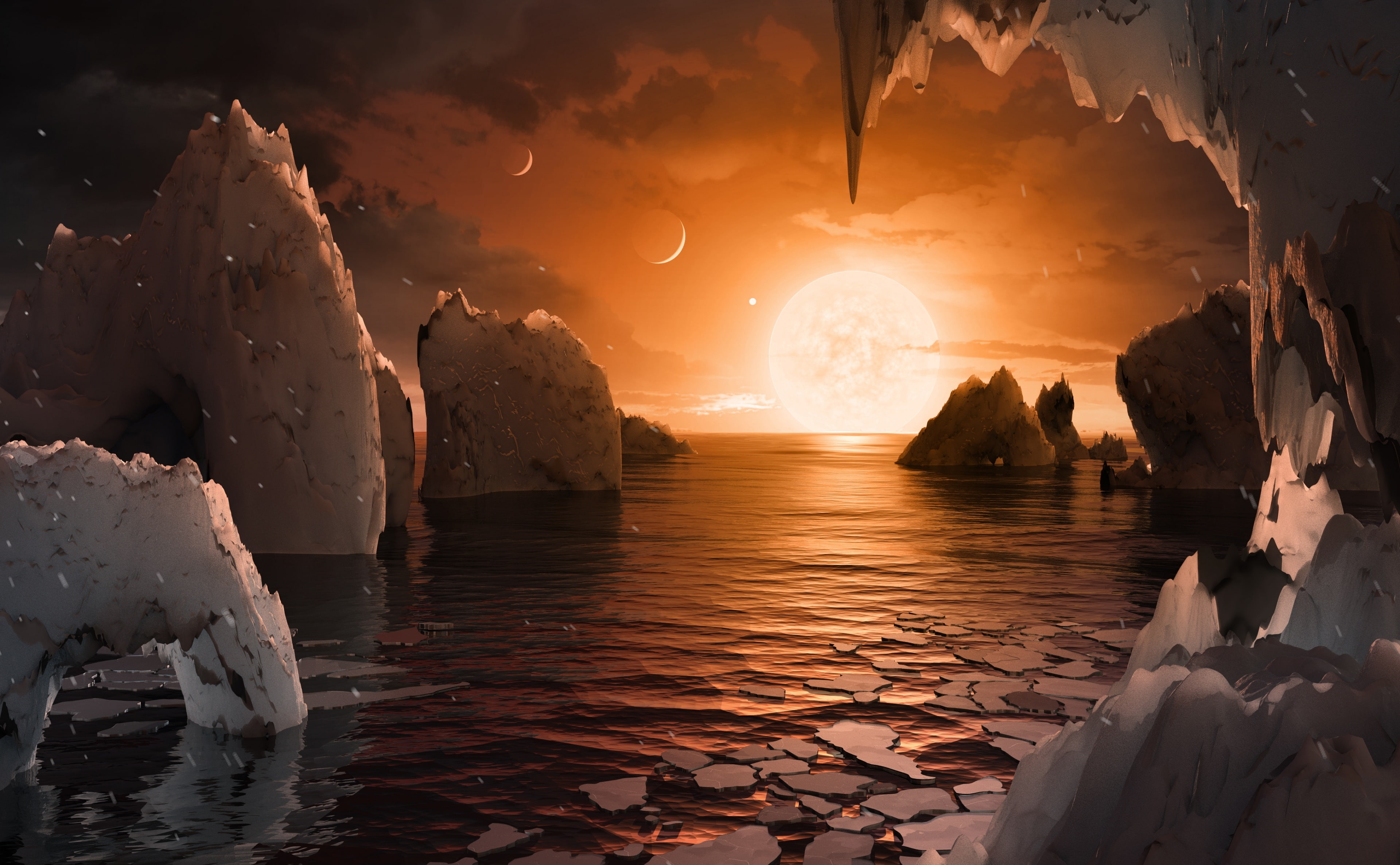 TRAPPIST-1f, beauty in nature, idyllic, scenics - nature, Space, panoramic, waterfront, surface, Habitable, rock - object, no people, tranquility, sky, HD Wallpaper