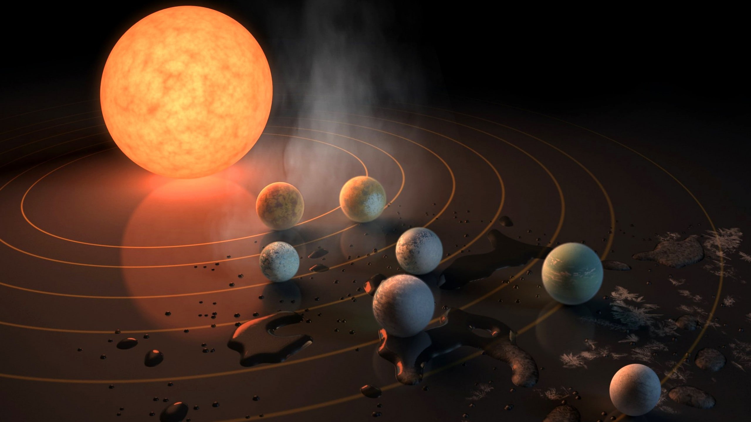 exoplanet, photo, planets, TRAPPIST-1, solar, system, illustration, star, 2K, HD Wallpaper