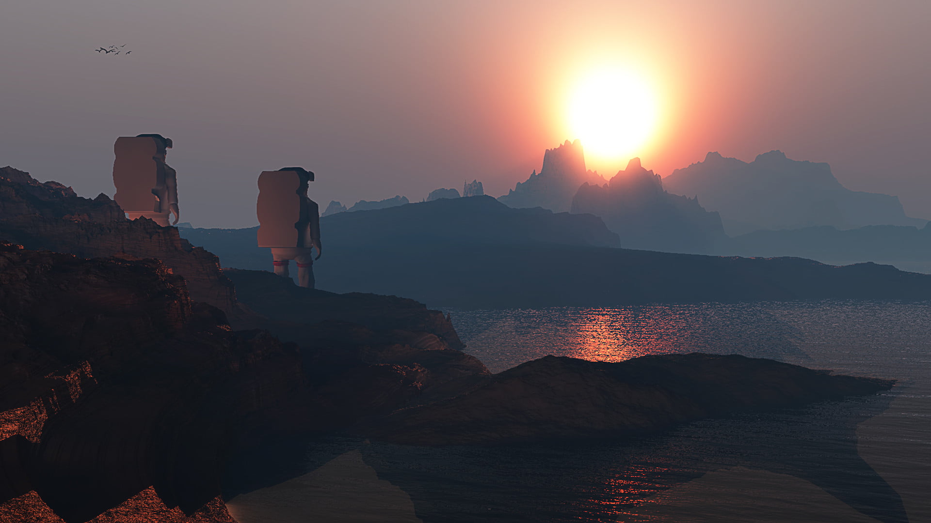 tranquility, 452-b, solid, tranquil scene, rock, sunset, rock - object, mountain, sky, non-urban scene, sun, one person, exoplanet, kepler, outdoors, beauty in nature, HD Wallpaper