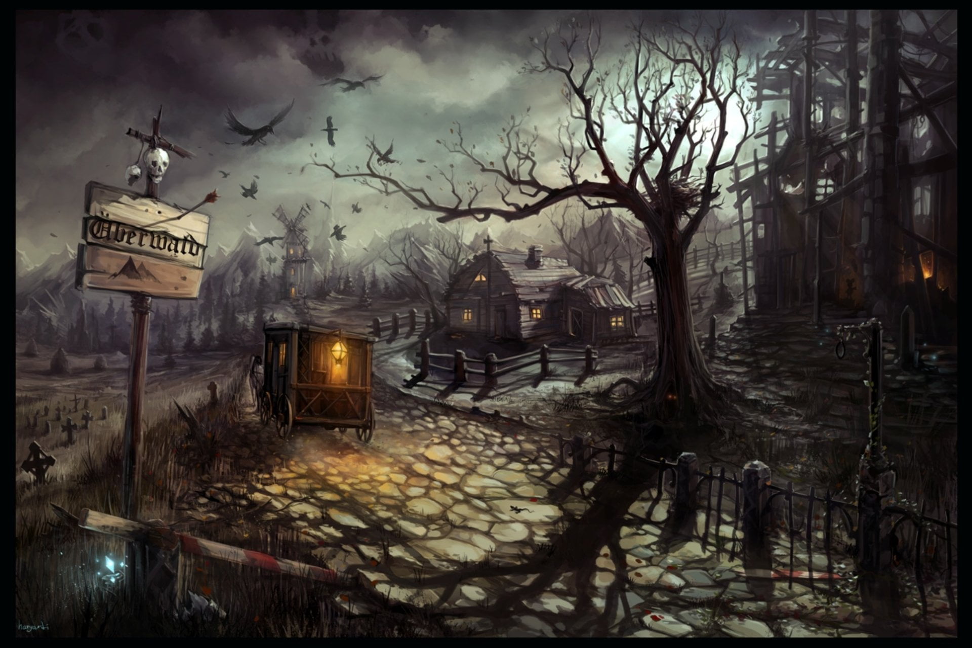 Tree, rain, bare tree, House, Creepy, Crow, nature, street, auto post production filter, digital composite, building exterior, outdoors, plant, sign, no people, HD Wallpaper