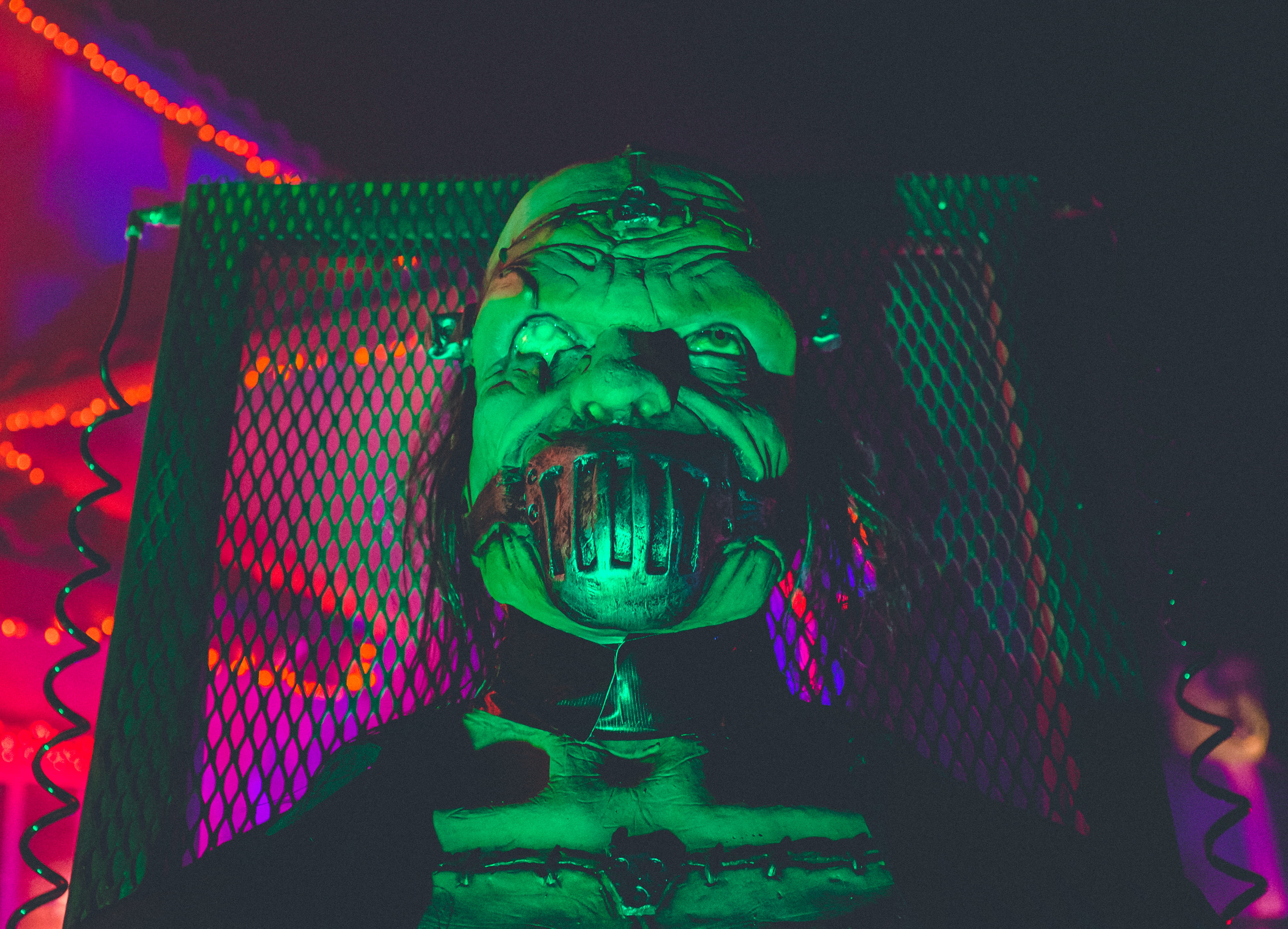 mask, halloween, happiness, indoors, monster, young women, night, illuminated, 4K, young men, mechanized, emotion, nightlife, adult, portrait, metal, dark, HD Wallpaper
