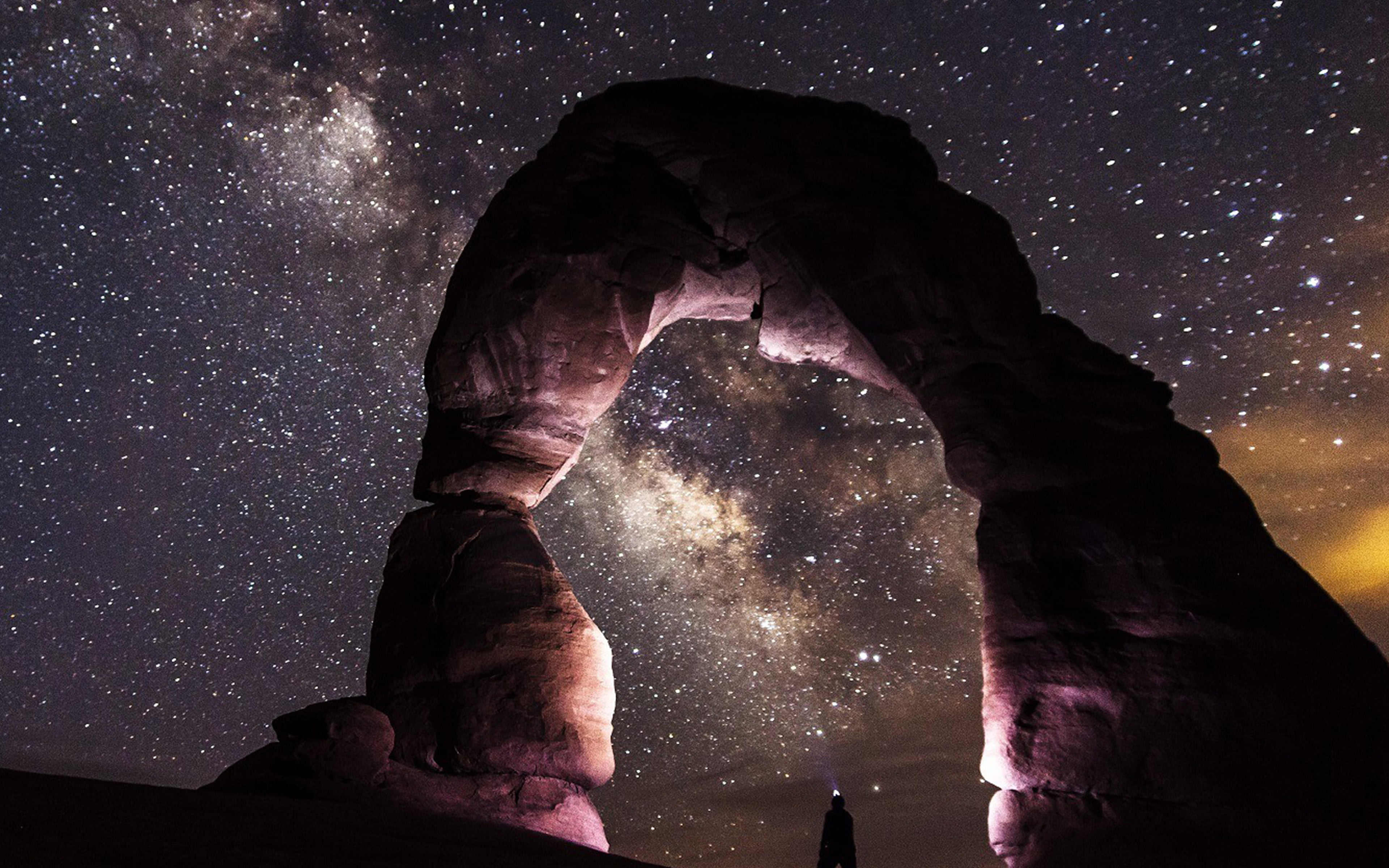 rock, space and astronomy, scenics - nature, sky, rock - object, nature, infinity, star field, purple, mountain, star, astronomy, galaxy, rock formation, HD Wallpaper