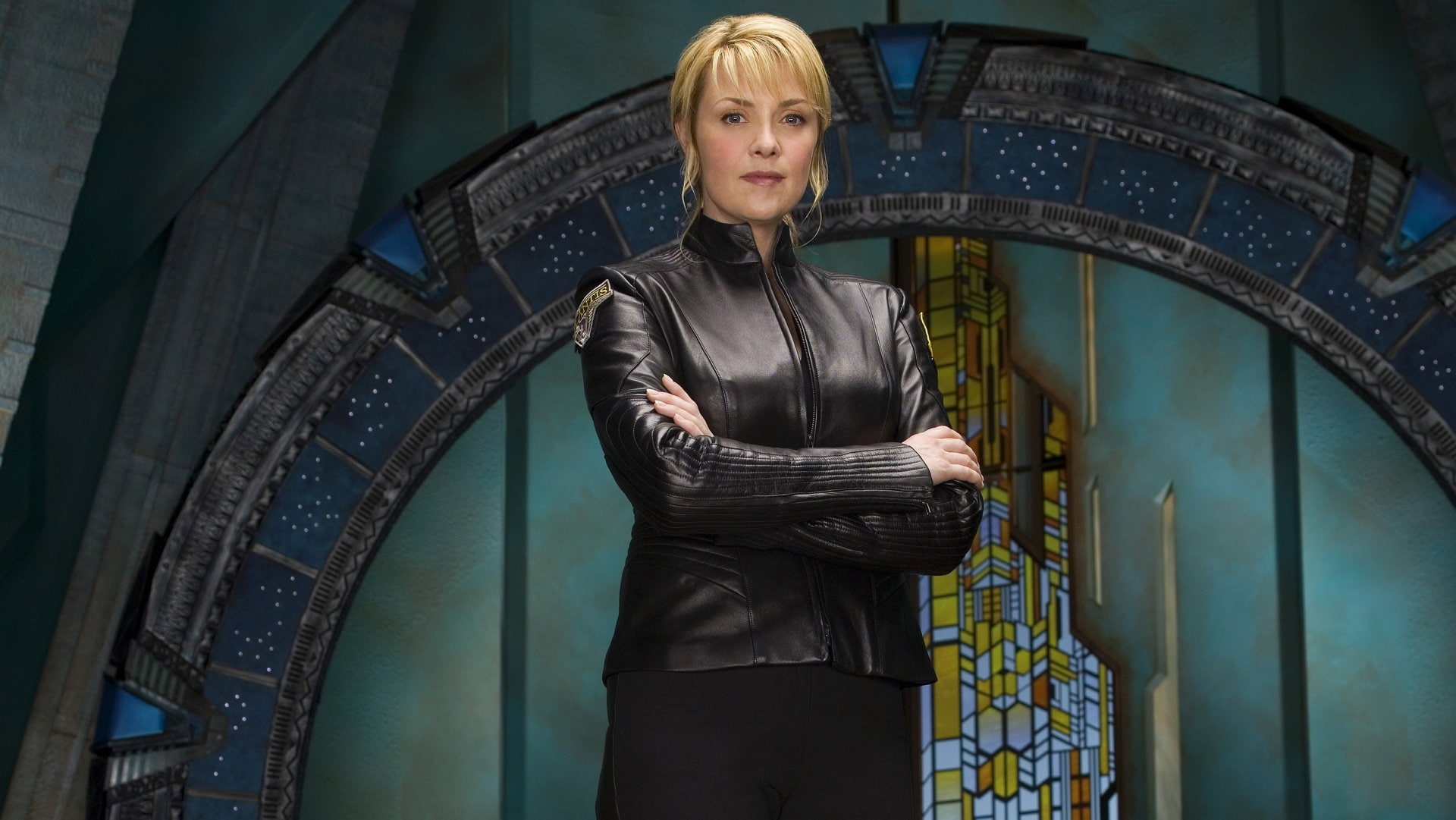 Stargate Universe, clothing, 1080P, mid adult, one person, railing, hair, indoors, females, Amanda Tapping, Samantha Carter, portrait, hairstyle, mid adult women, HD Wallpaper