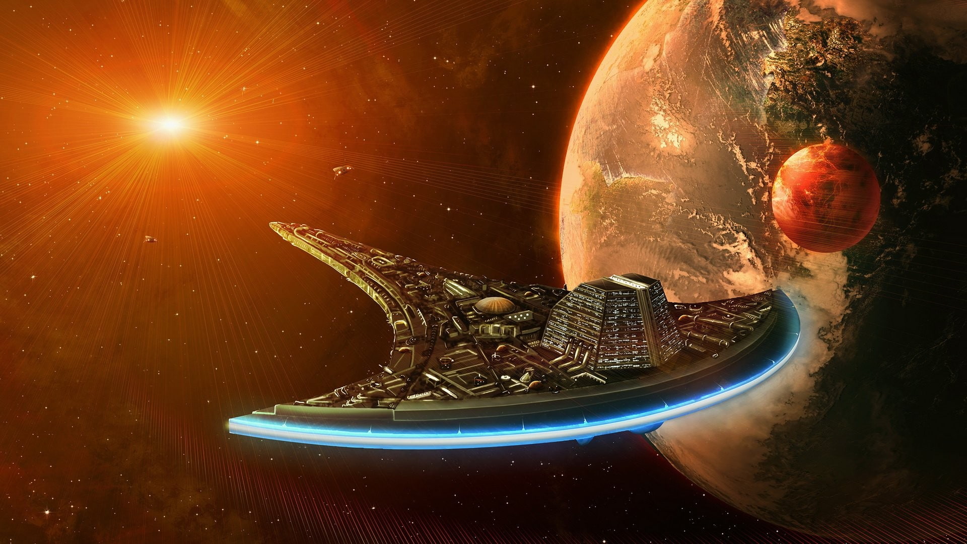 Earth, fantasy Art, 1080P, space, stars, planet, Destiny (spaceship), sun, digital art, Stargate Universe, universe, spaceship, HD Wallpaper
