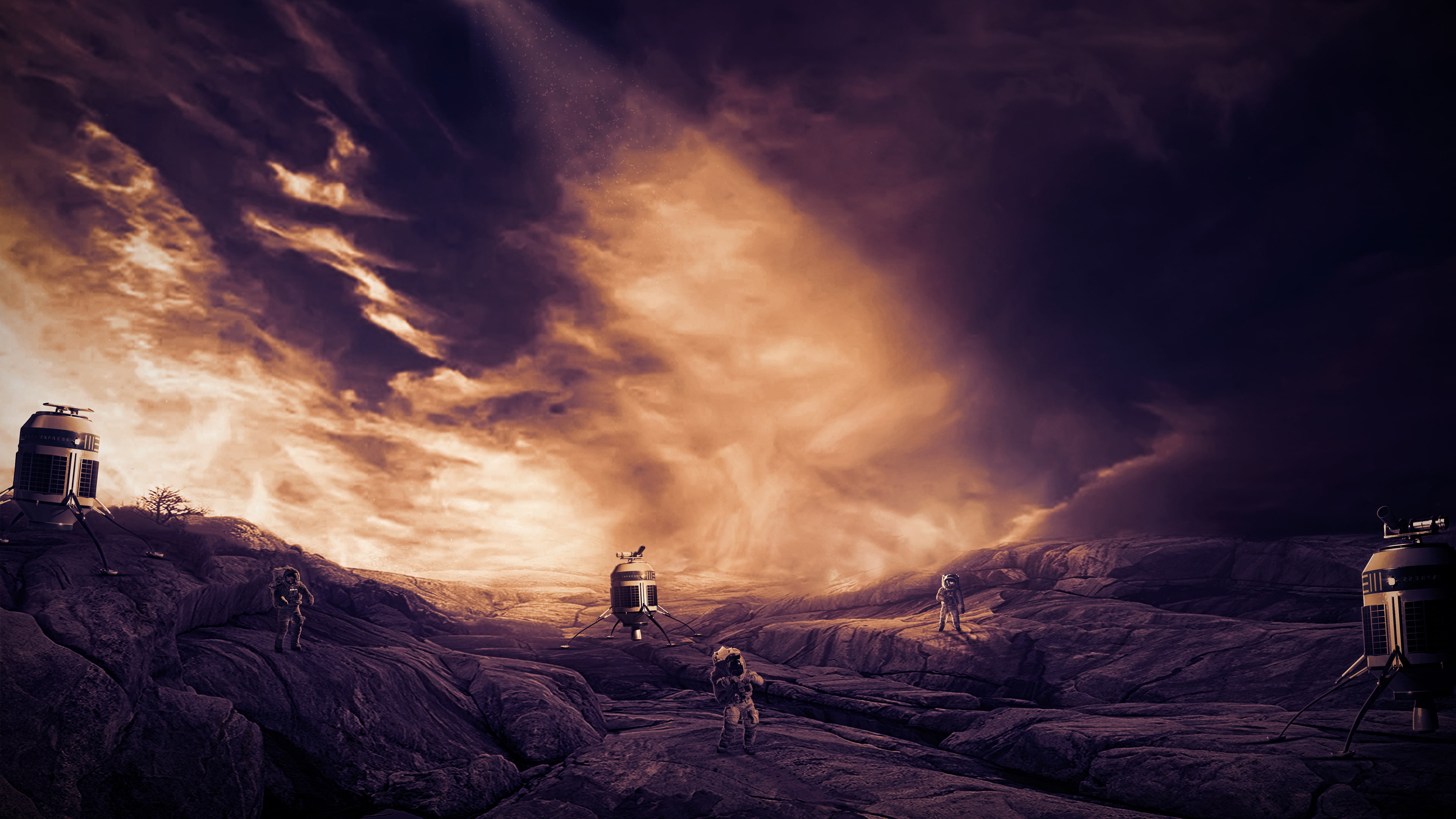 Astronaut, 4K, tranquil scene, scenics - nature, sky, landscape, Journey, Exploration, environment, Universe, winter, Spaceship, sunset, nature, dramatic sky, HD Wallpaper