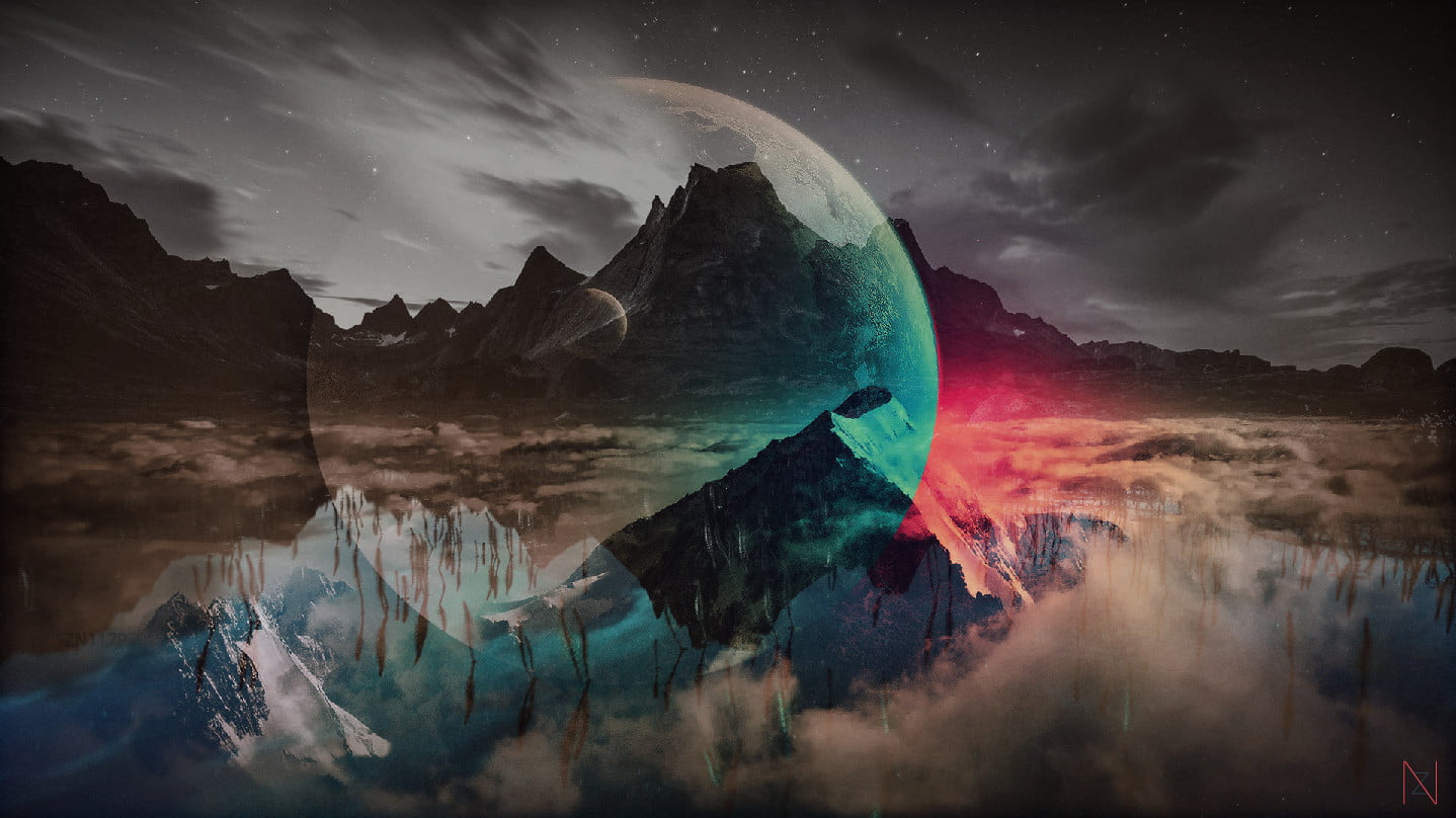 glacier, pink, power in nature, digital, water, land, tranquility, mountain, mountain range, travel destinations, fogs, nature, motion, rock, planet, space, HD Wallpaper