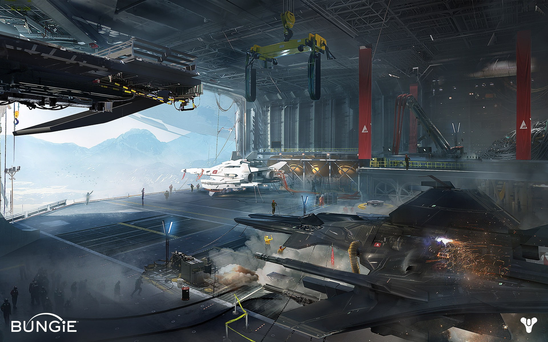 destiny, 1080P, hanger, spaceships, HD Wallpaper