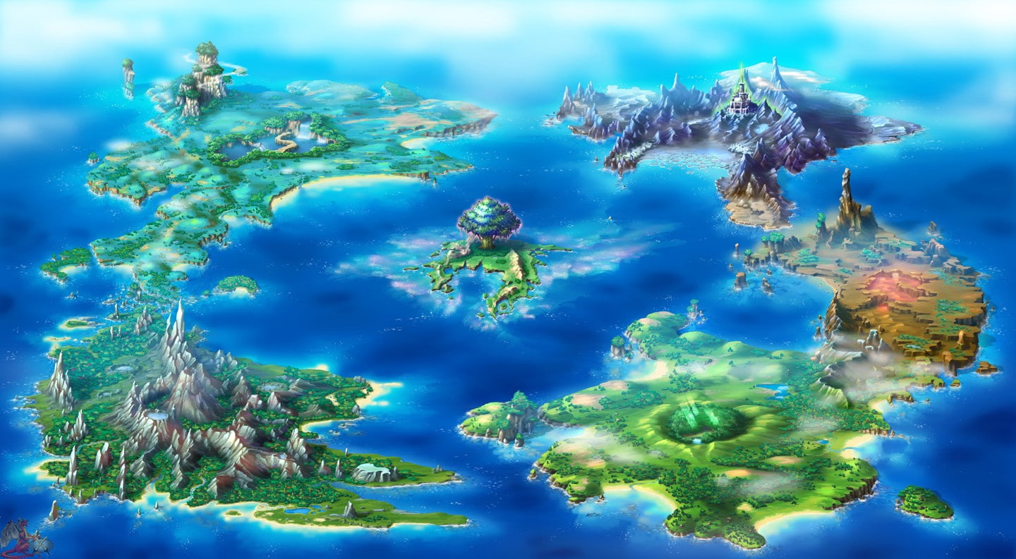 mountains, digital art, Seiken Densetsu, map, island, 720P, artwork, HD Wallpaper
