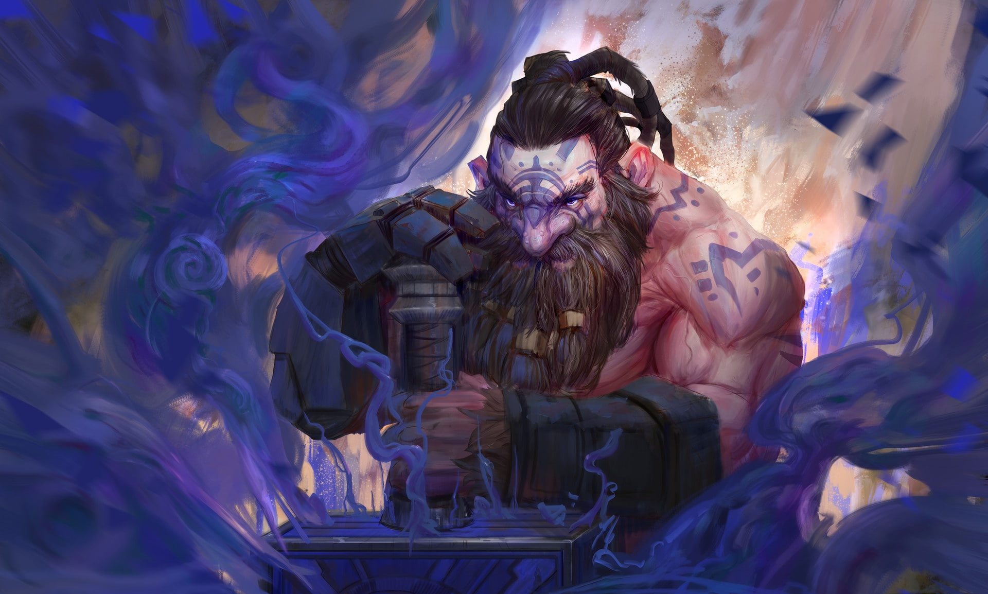 fantasy, 1080P, Trung Tin Shinji, dwarf, Blue Hammer, art, Smith, HD Wallpaper