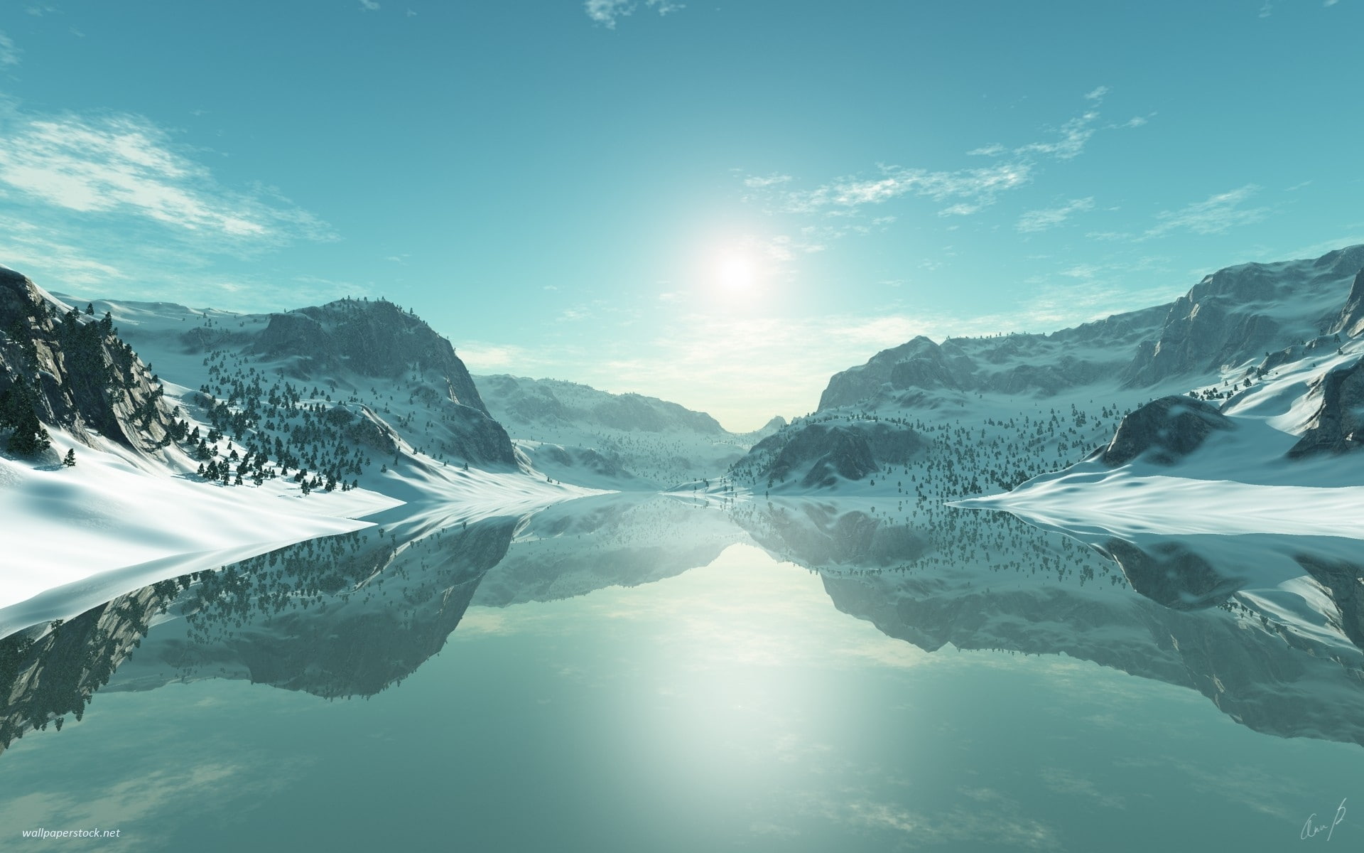 seasons, d, art, artwork, Blue, x, icy, nature, landscapes, lakes, 1080P, hd, ice, HD Wallpaper