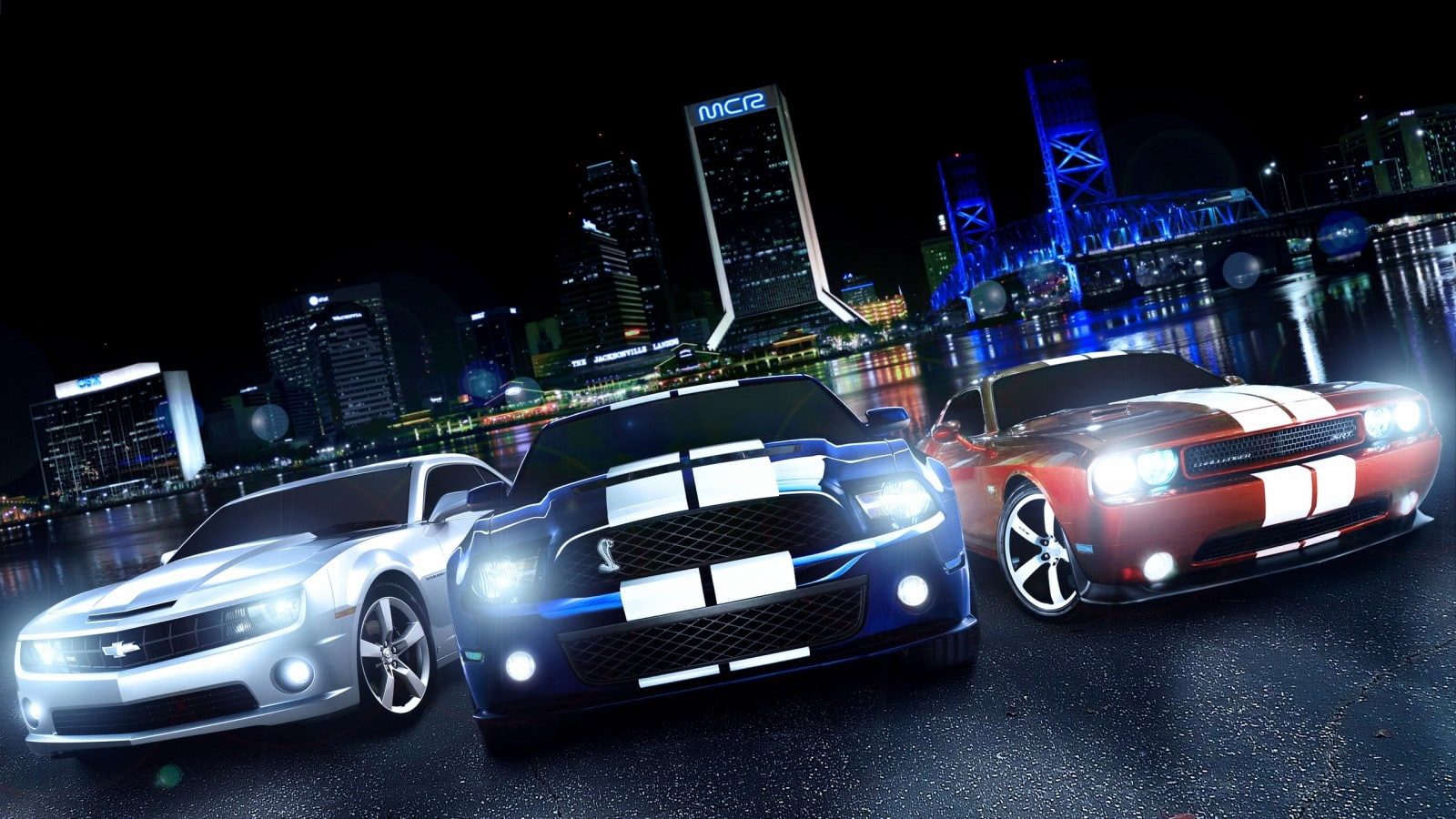 challenger, white, night, muscle, chevrolet, Blue, 720P, dodge, hd, red, mustang, camaro, artwork, srt, art, ford, cars, HD Wallpaper