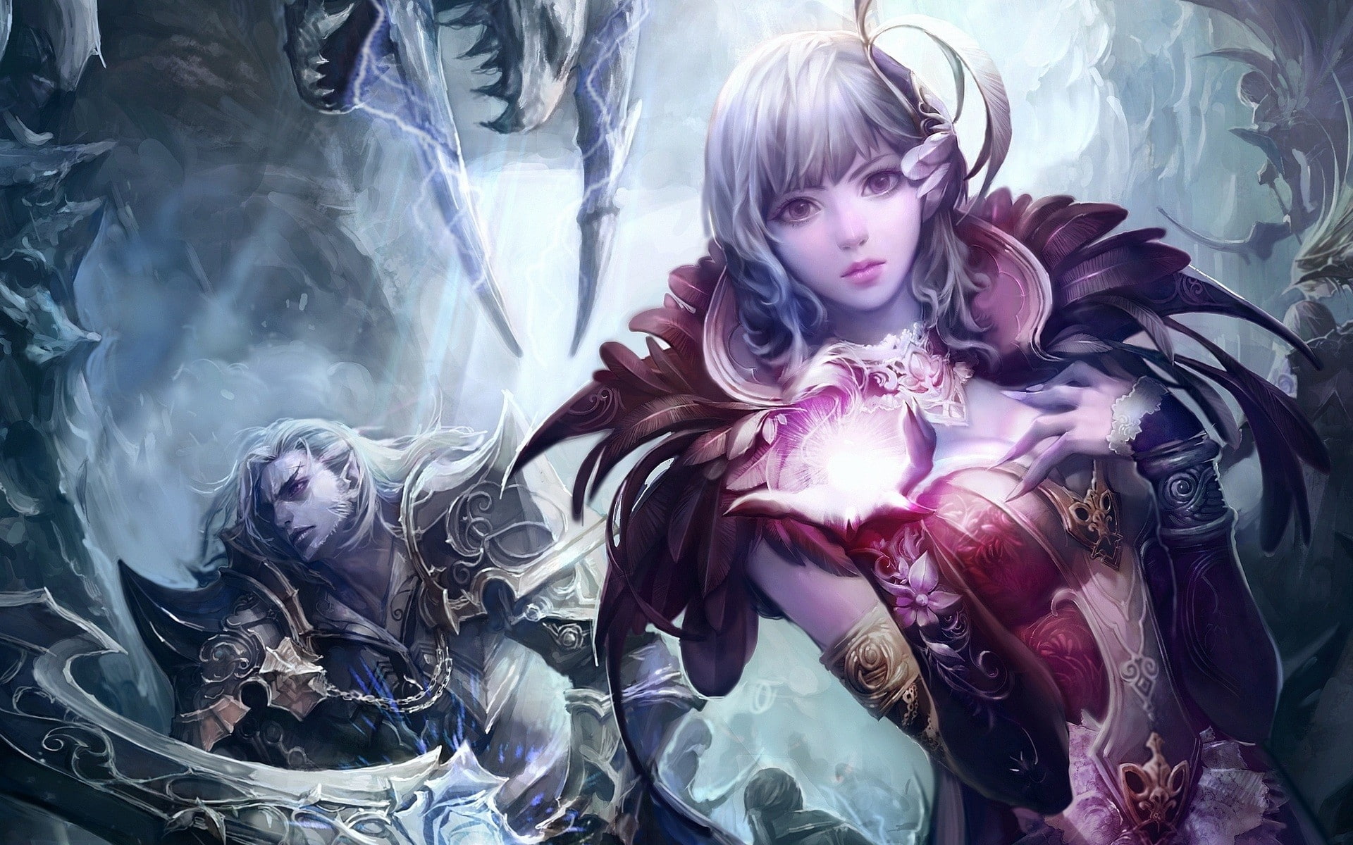 hd, men, swords, women, 1080P, artwork, drawings, x, fantasy, aion, magic, abstract, art, HD Wallpaper