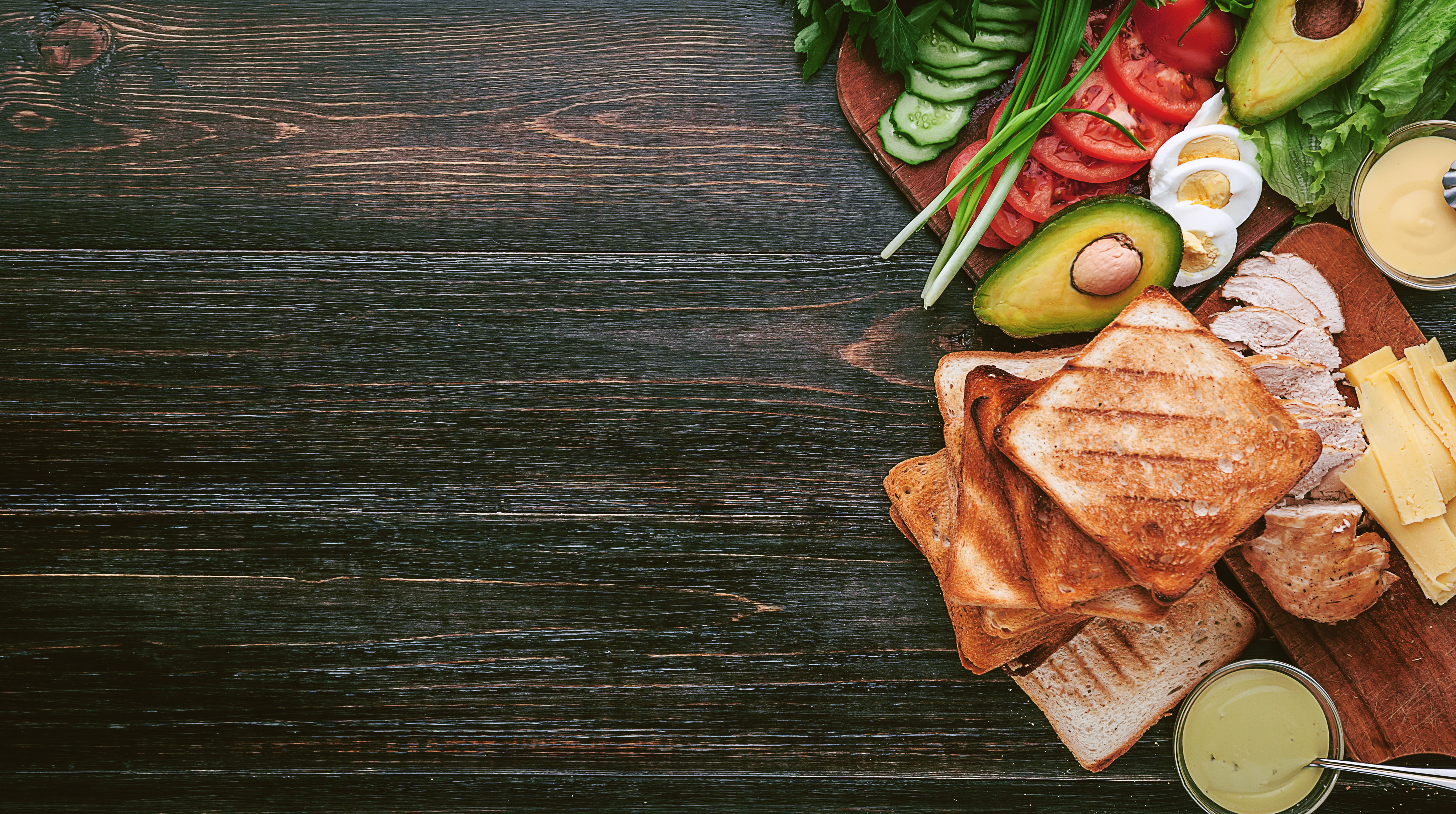 bread, ingredients, sandwiches, meat, tomato, avocado, sauce, vegetables, eggs, sandwich, greens, chicken, 4K, toast, HD Wallpaper