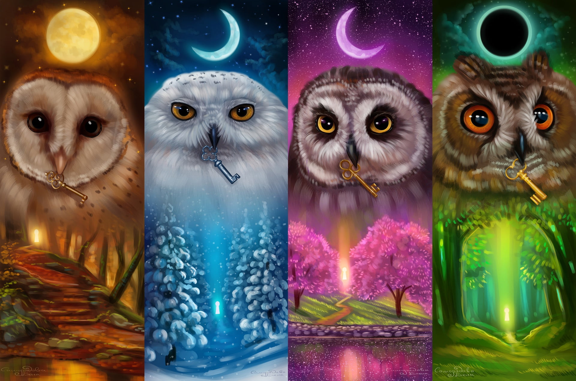 purple, art and craft, transparent, retail, the moon, animal themes, owls, multi colored, assorted, close-up, choice, glass - material, vertebrate, animal representation, HD Wallpaper