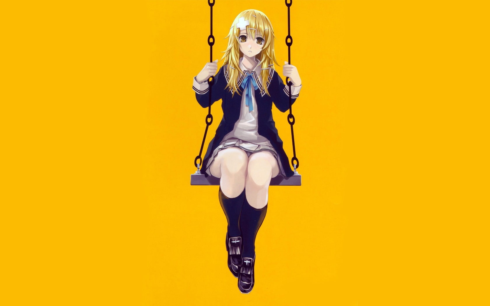 yellow background, 720P, anime, anime girls, simple background, HD Wallpaper