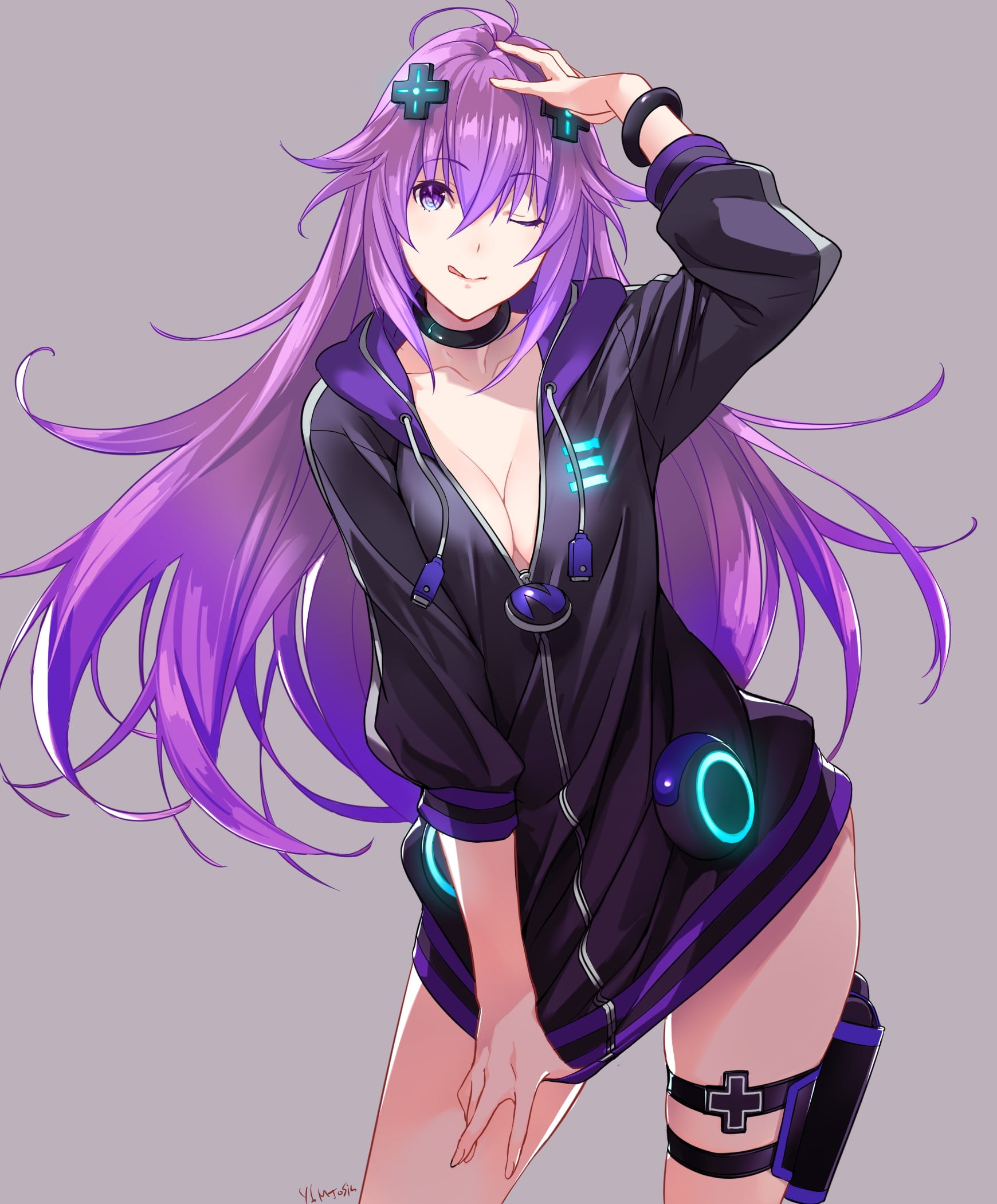 hairstyle, beauty, purple, Hyperdimension Neptunia, females, multi colored, blond hair, beautiful woman, young adult, women, hair, adult, nightlife, Neptune (Hyperdimension Neptunia), Phone HD Wallpaper