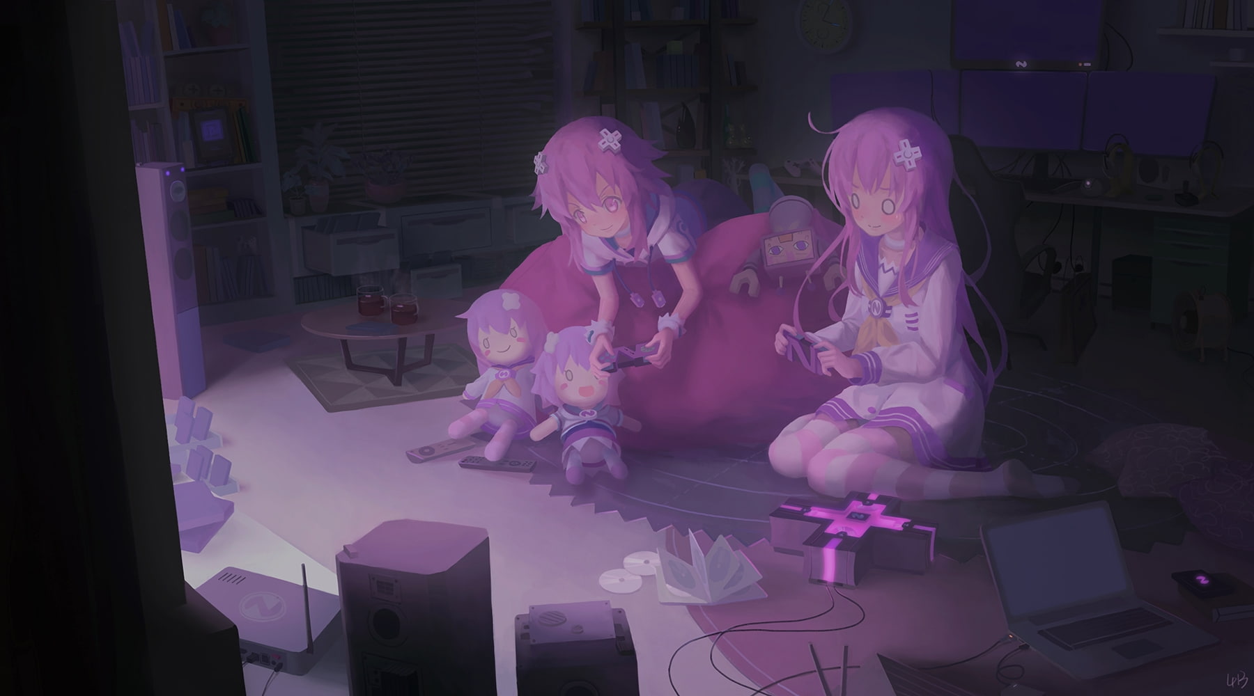 standing, hyperdimension neptunia, human representation, indoors, female likeness, Anime, transparent, 720P, real people, home interior, creativity, illuminated, HD Wallpaper
