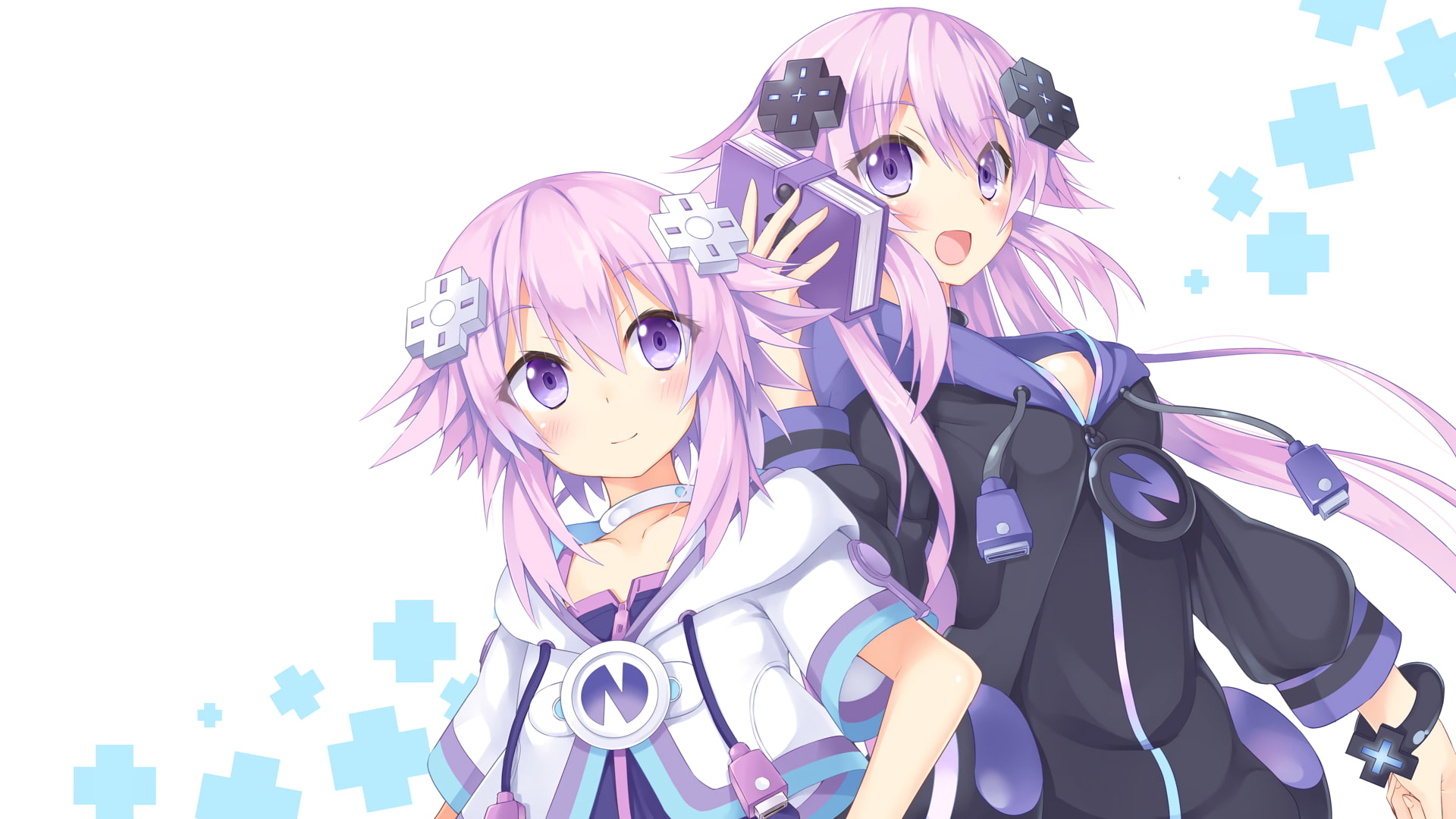 women, hyperdimension neptunia, mannequin, purple hair, looking at camera, clothing, 1080P, fashion, people, art and craft, white background, glasses, HD Wallpaper