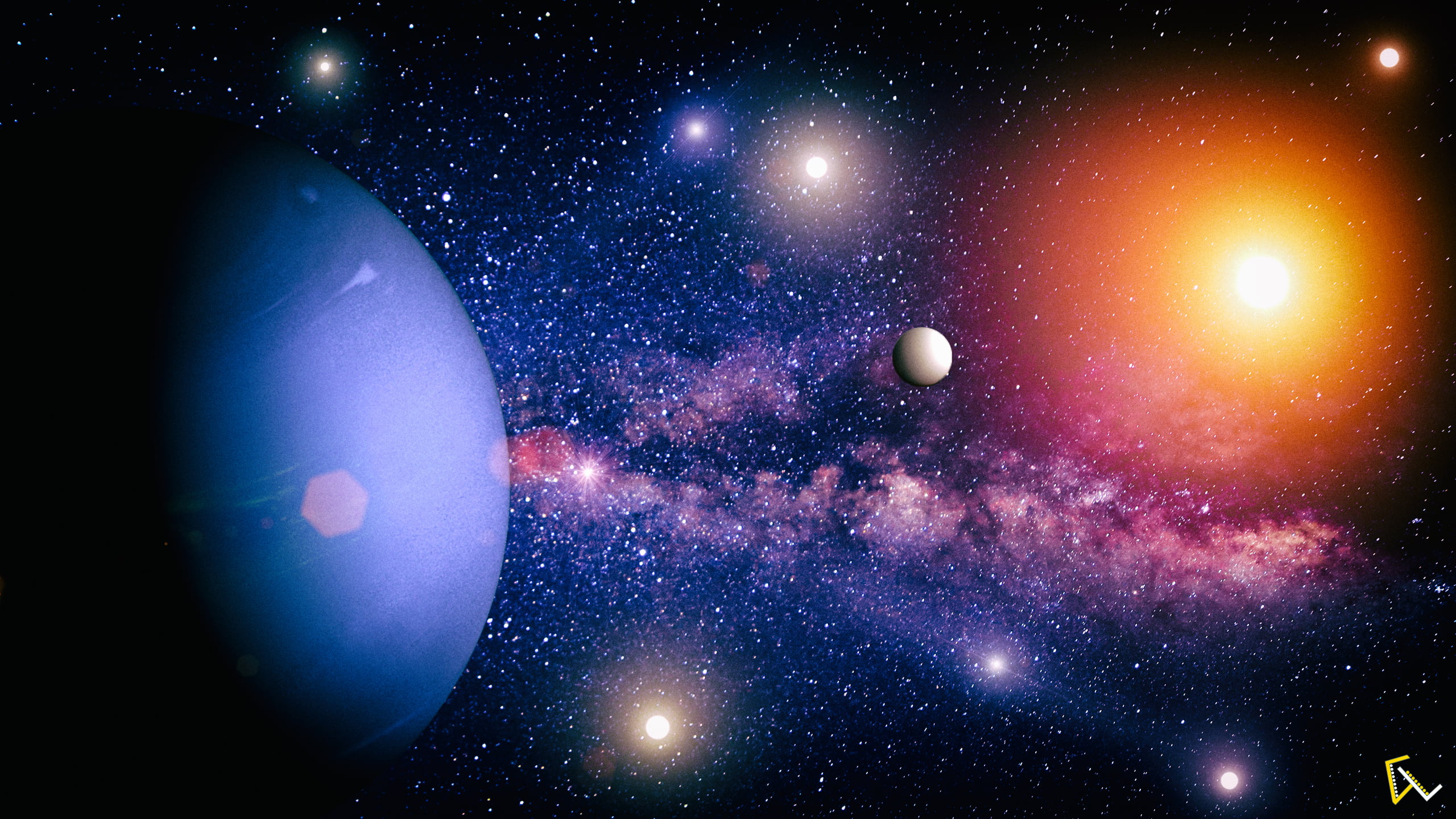 no people, stars, night, planet - space, nature, rendering, illuminated, sun rays, blue, purple, space, luminosity, digital art, lens flare, Photoshop, HD Wallpaper