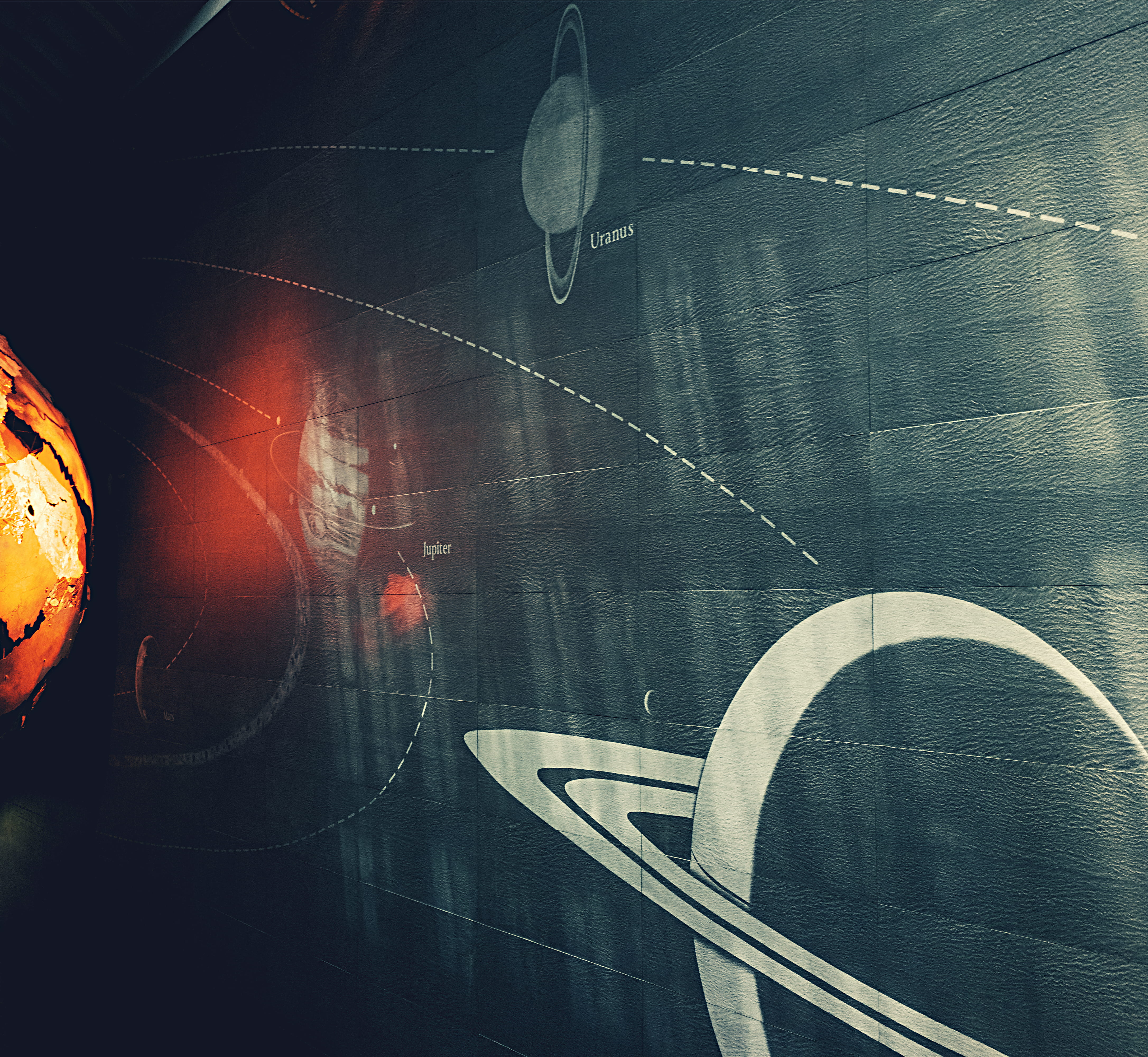 orbit, indoors, lines, sun, space, no people, jupiter, natural history museum, system, 4K, uranus, backgrounds, still life, chalk drawing, board, HD Wallpaper