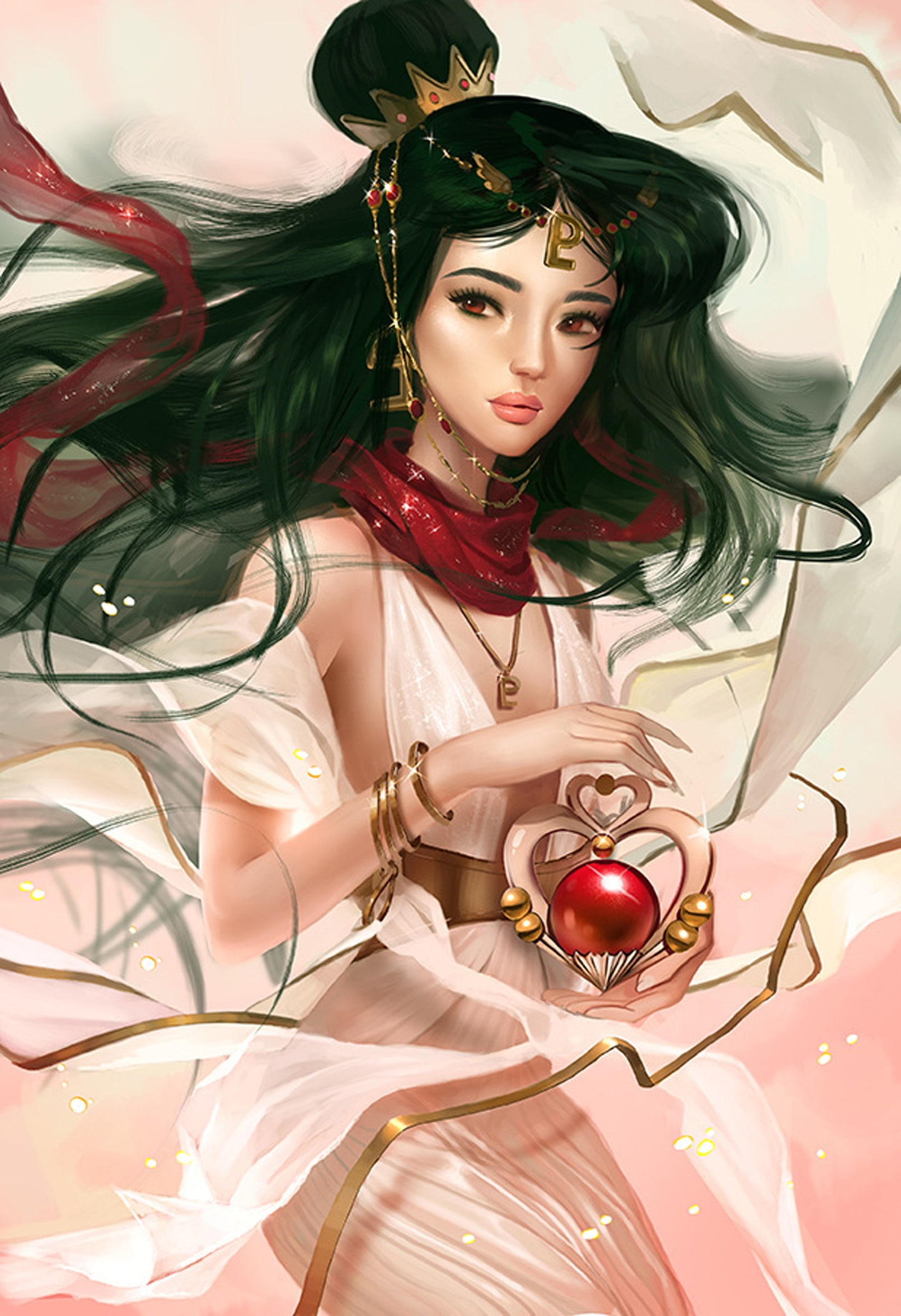 moon, character, 1080P, setsuna, girl, beauty, bishoujo, senshi, series, anime, sailor, long, hair, dress, pluto, Phone HD Wallpaper