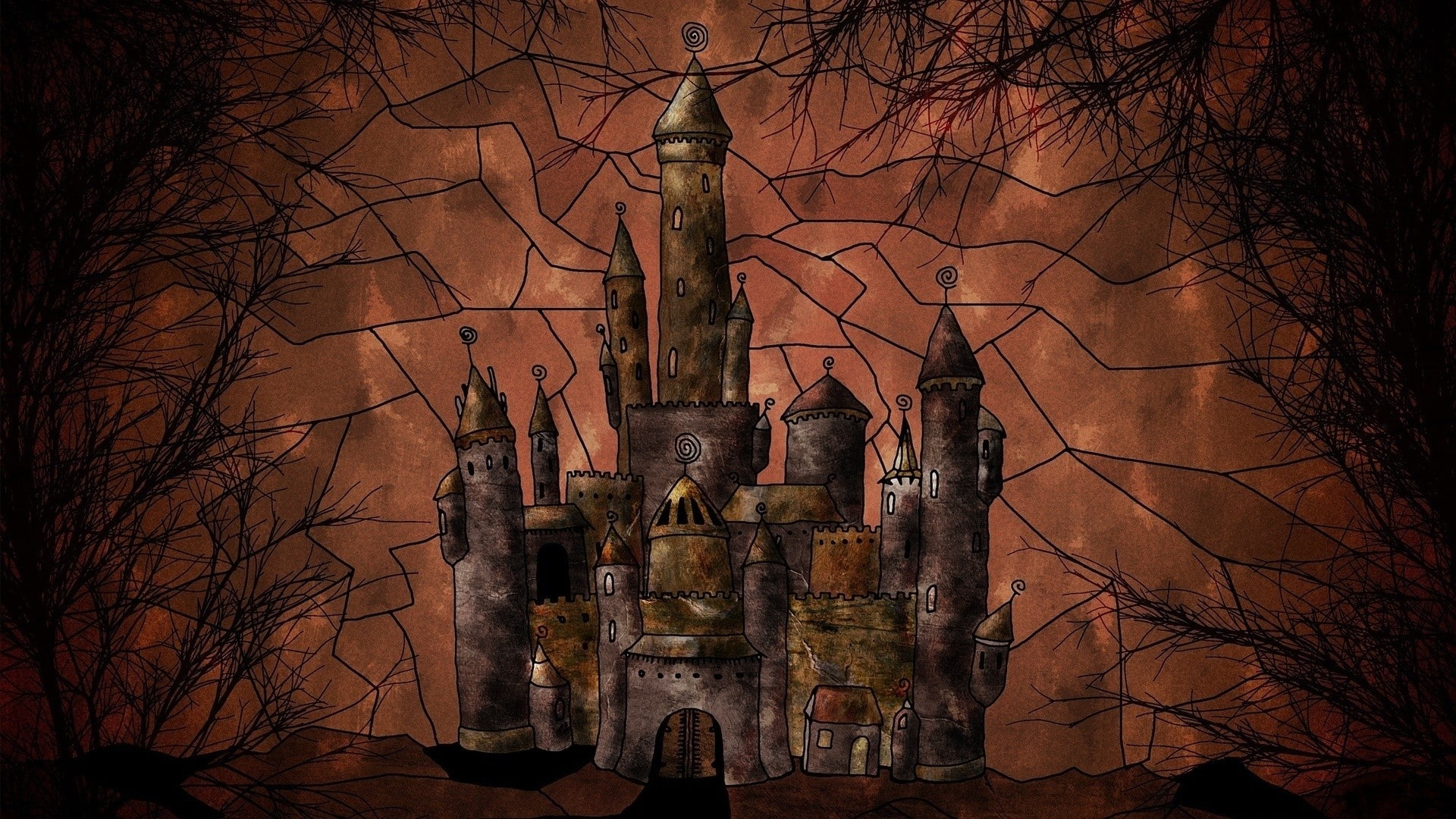 tower, drawing, spirituality, building exterior, built structure, plant, branch, history, illuminated, castle, nature, outdoors, architecture, forest, Vladstudio, HD Wallpaper
