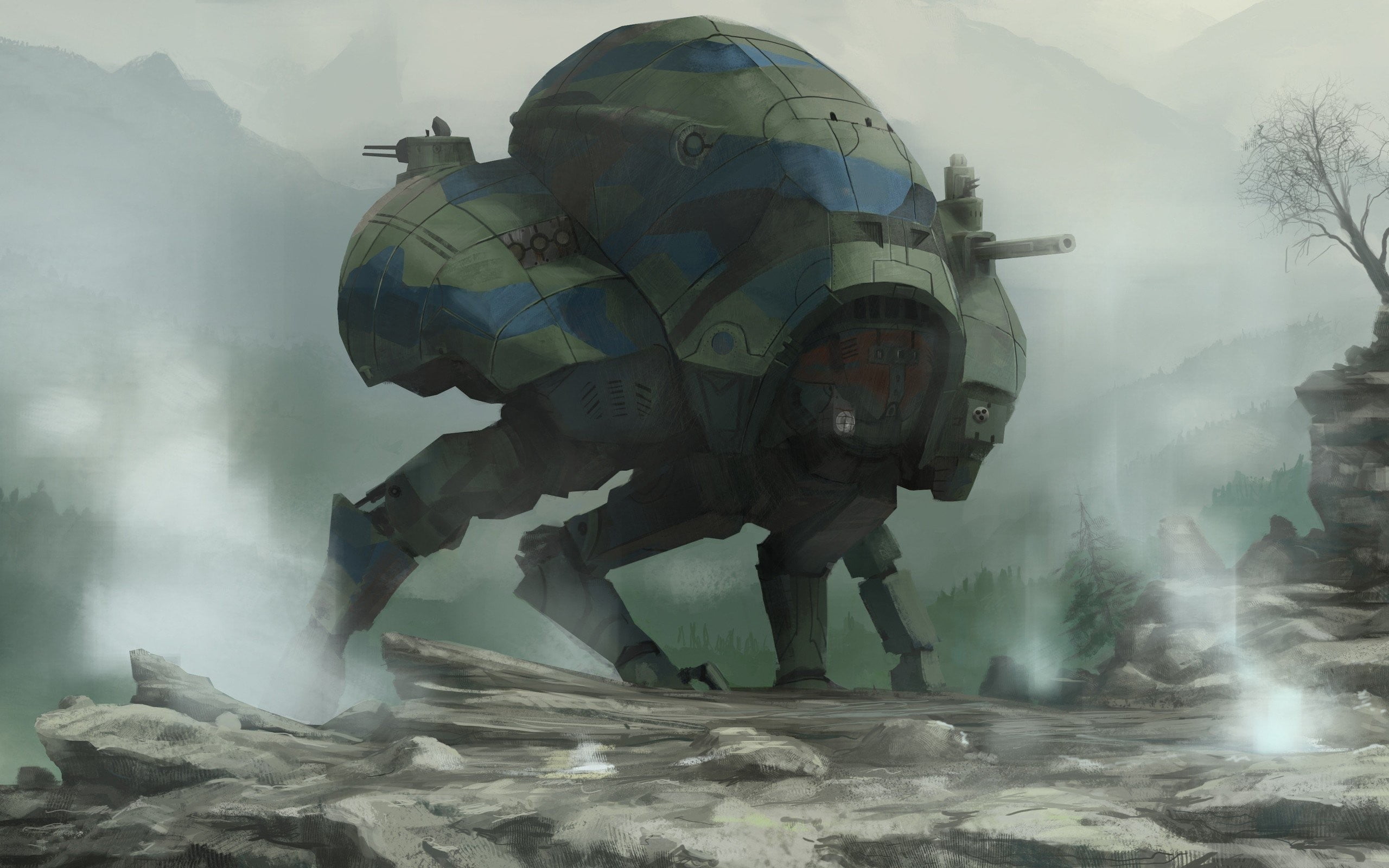 men, gray, artwork, digital, clothing, group of people, fog, sky, winter, people, nature, digital art, concept art, motion, futuristic, robot, HD Wallpaper