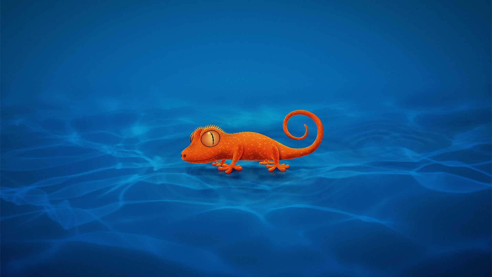 digital art, 1080P, blue background, Vladstudio, gecko, animals, minimalism, artwork, orange, HD Wallpaper