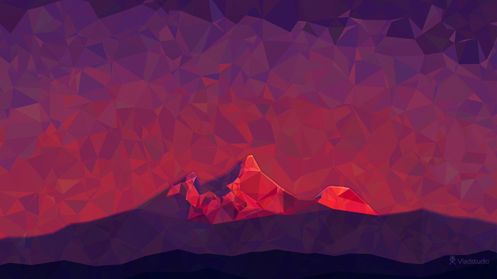 mountains, Vladstudio, digital art, triangle, 2D, nature, 1080P, low poly, hills, simple, minimalism, HD Wallpaper