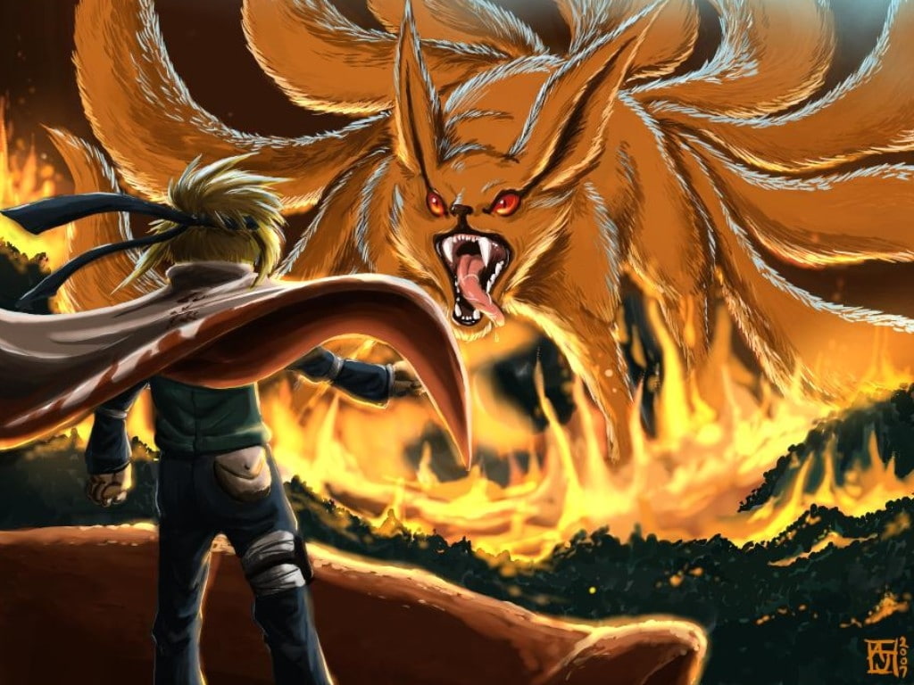 shippuden, naruto, 480P, x, Kyuubi, art, hd, namikaze, Naruto: Shippuden, minato, yondaime, anime, HD Wallpaper