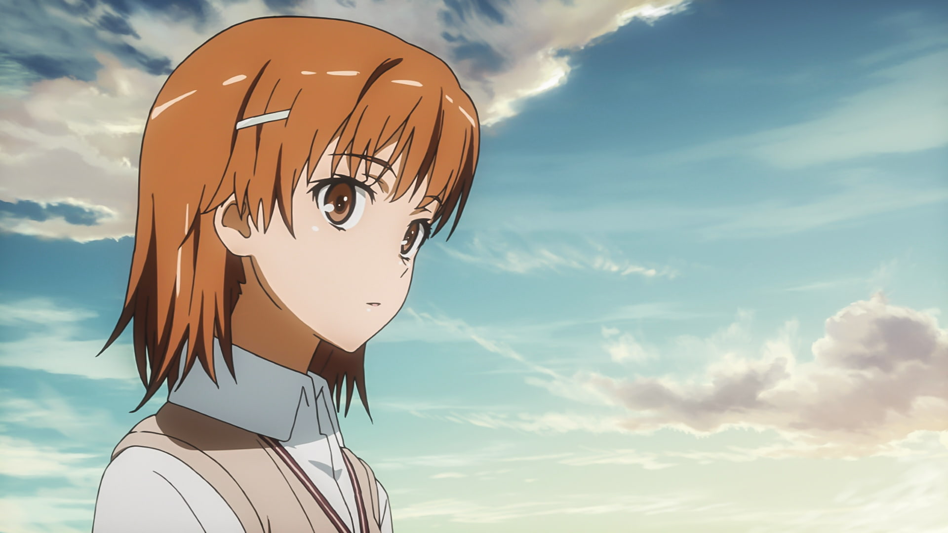 sunset, creativity, white color, cloud - sky, Misaka Mikoto, human representation, nature, day, tranquil scene, anime girls, scenics - nature, low angle view, HD Wallpaper