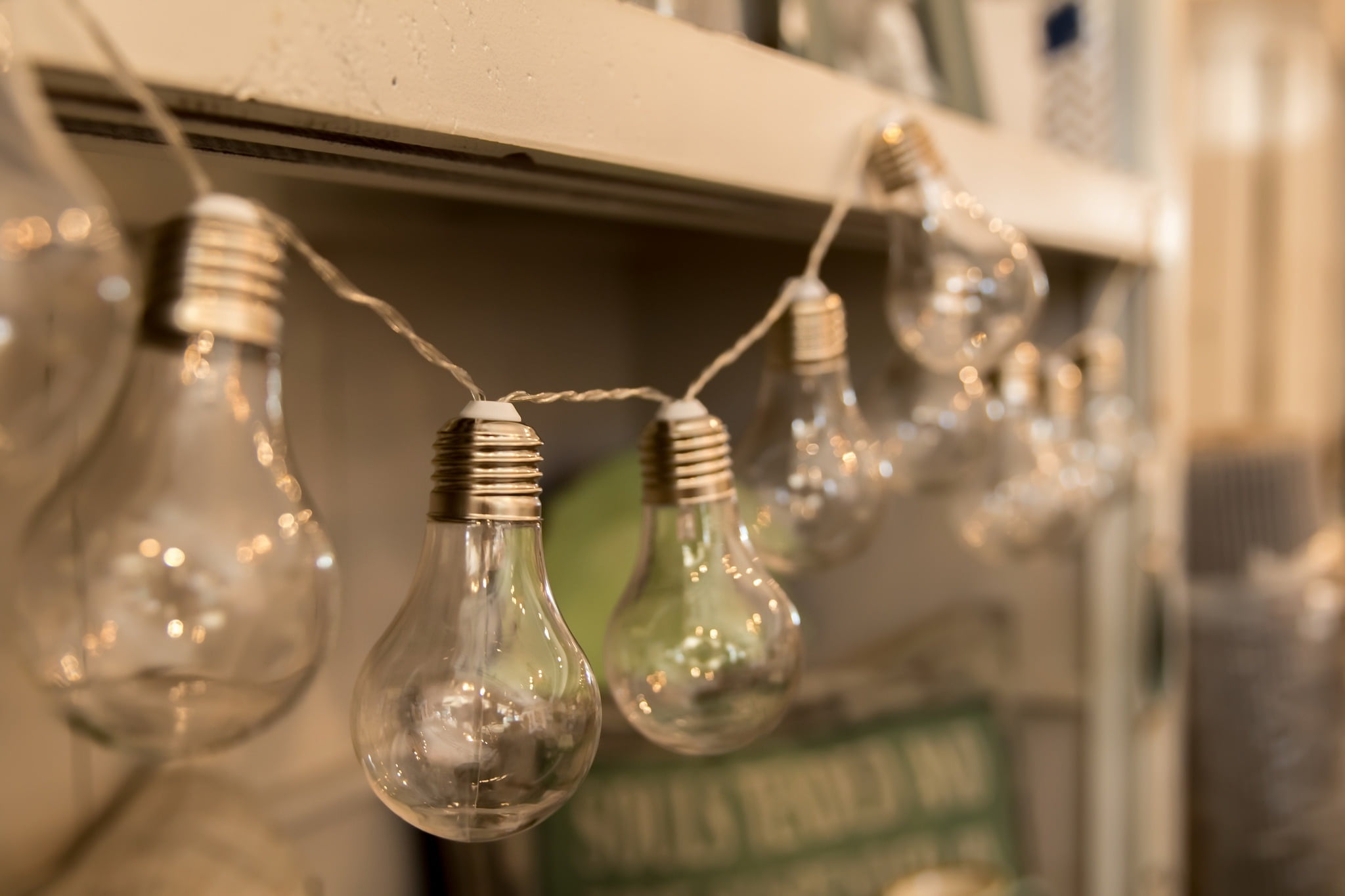 selective focus, shelf, arrangement, indoors, hanging, table, focus on foreground, no people, glass - material, macro, transparent, lighting equipment, HD Wallpaper