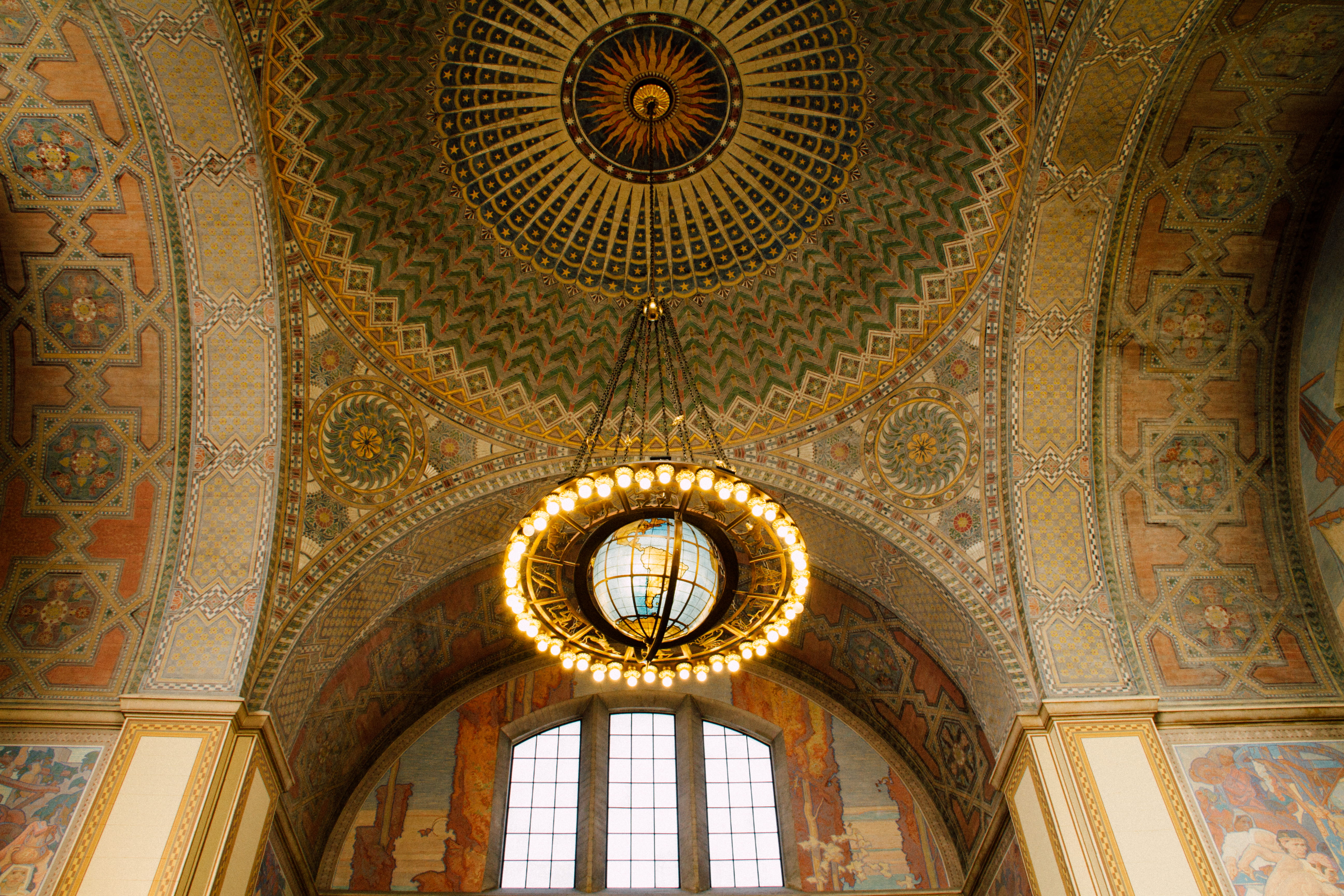 indoors, fresco, brown, dome, window, world, art and craft, building, cupola, globe, directly below, architecture, clock, low angle view, HD Wallpaper