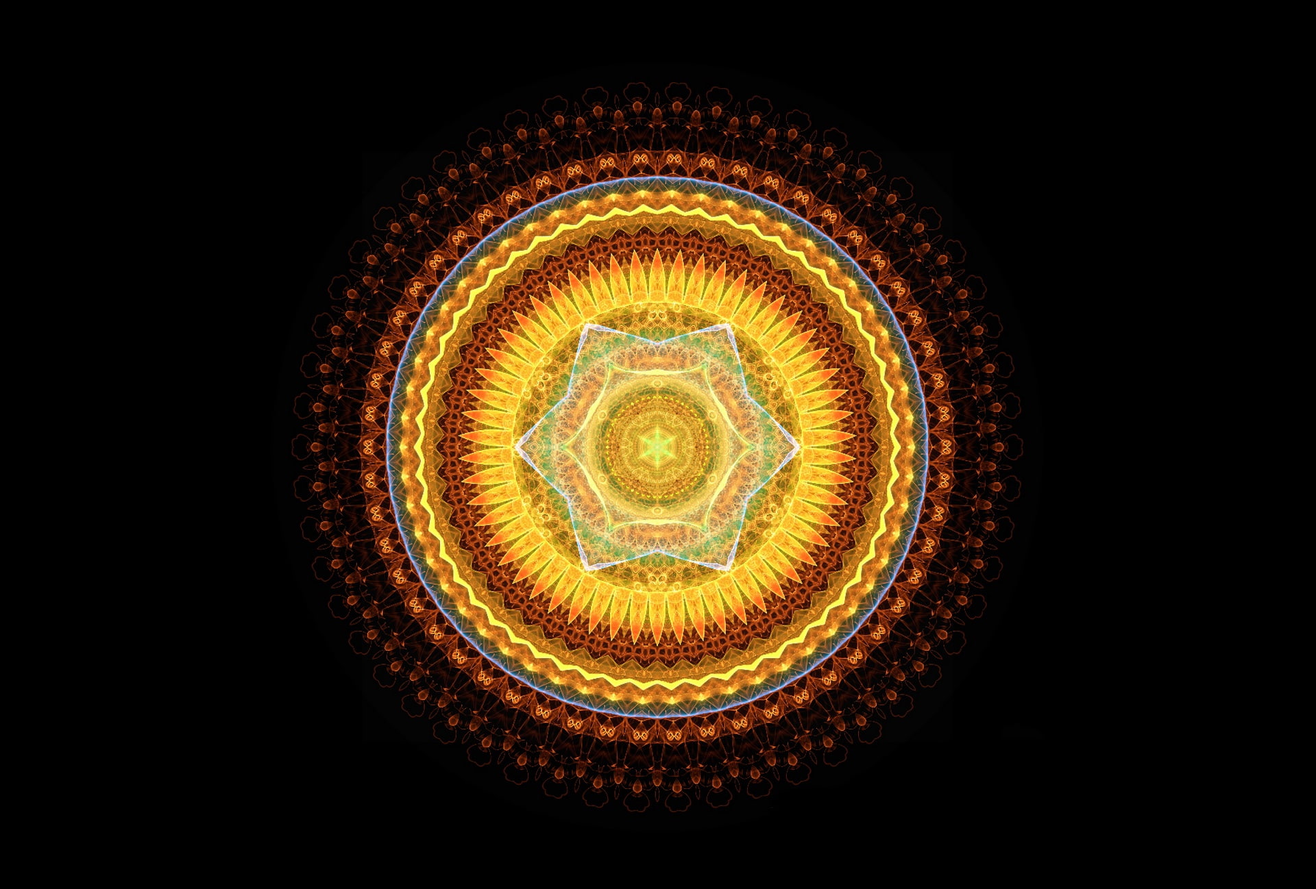 round, black background, mandala, 1080P, light, HD Wallpaper