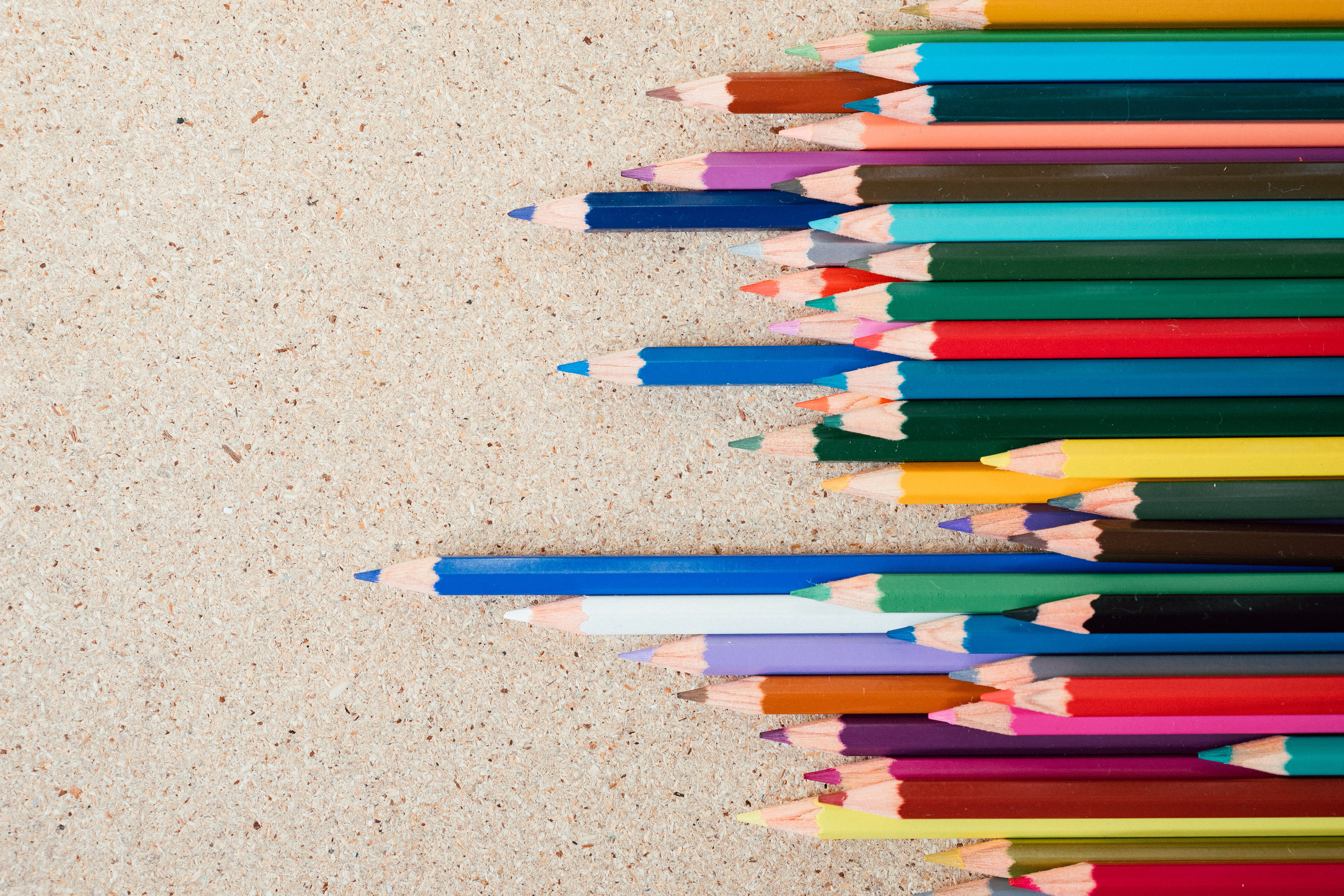 education, still life, blue, Color pencils, multi Colored, writing instrument, backgrounds, colored pencil, large group of objects, art and craft equipment, HD Wallpaper