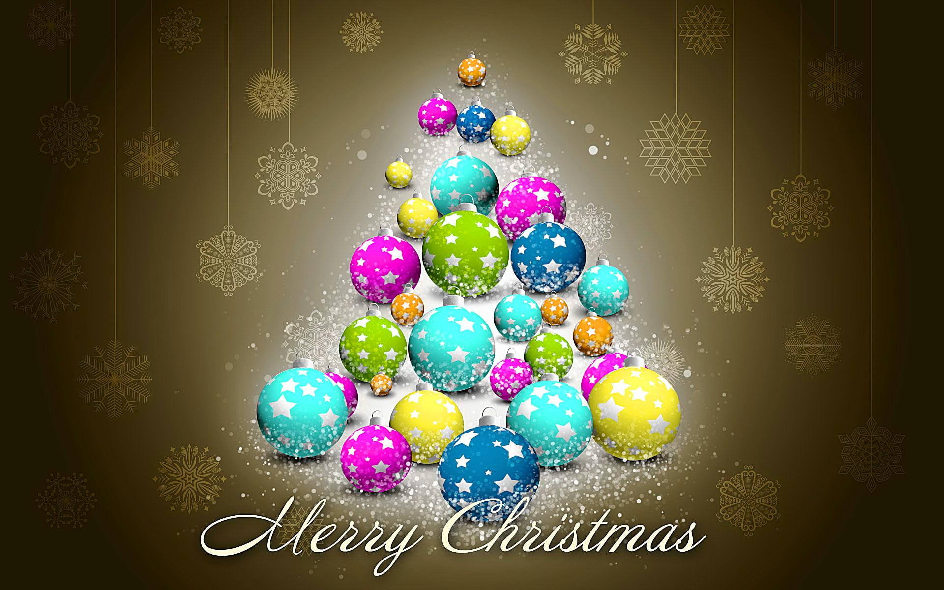 card, tree, new year, christmas, lovely, merry christmas, balls, nice, snowflakes, 1080P, colorful, beautiful, greeting, HD Wallpaper