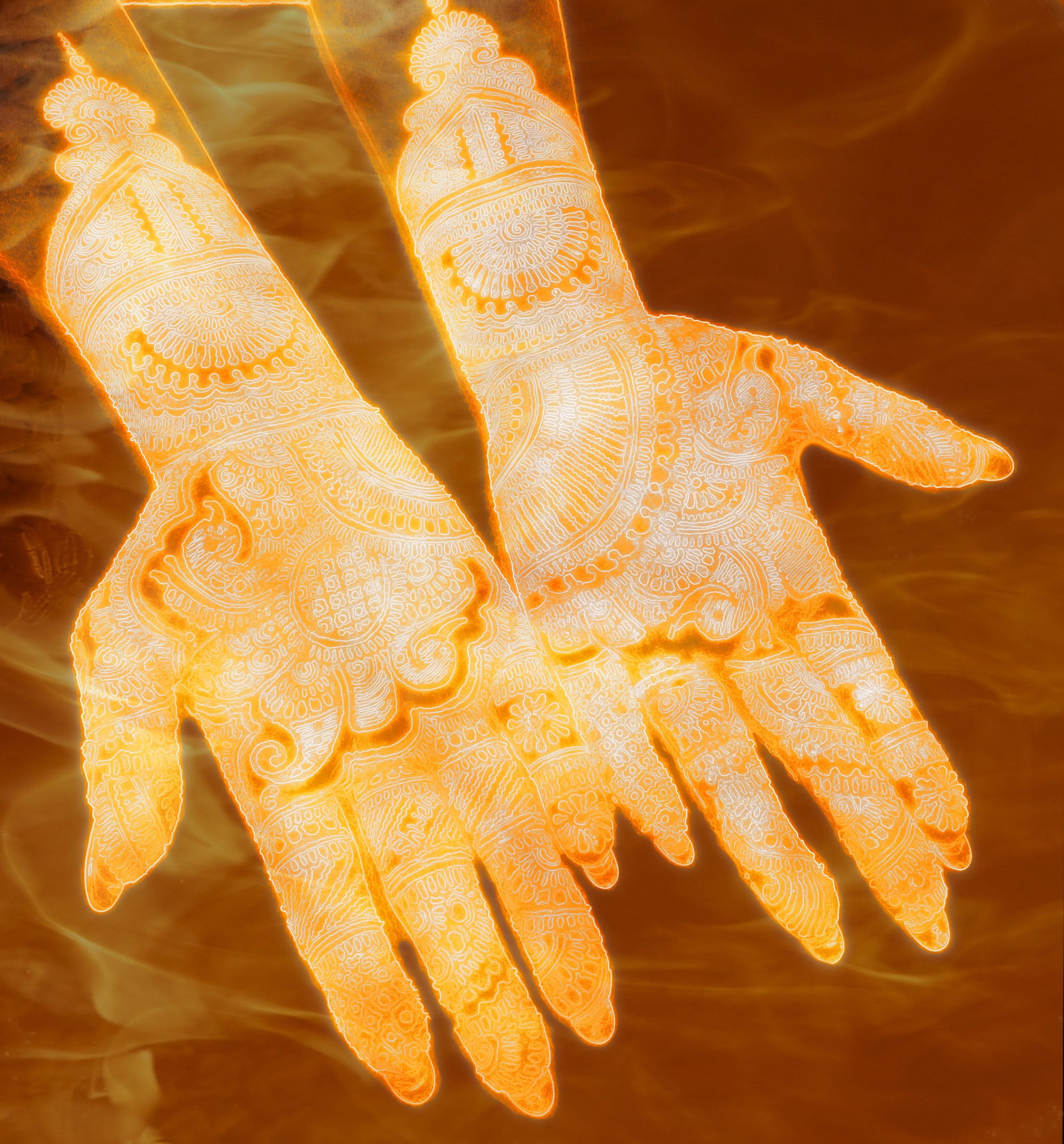design, hands, golden hand, craft, creativity, mehndi, indoors, pattern, orange color, yellow, still life, decoration, focus on foreground, art and craft, Phone HD Wallpaper