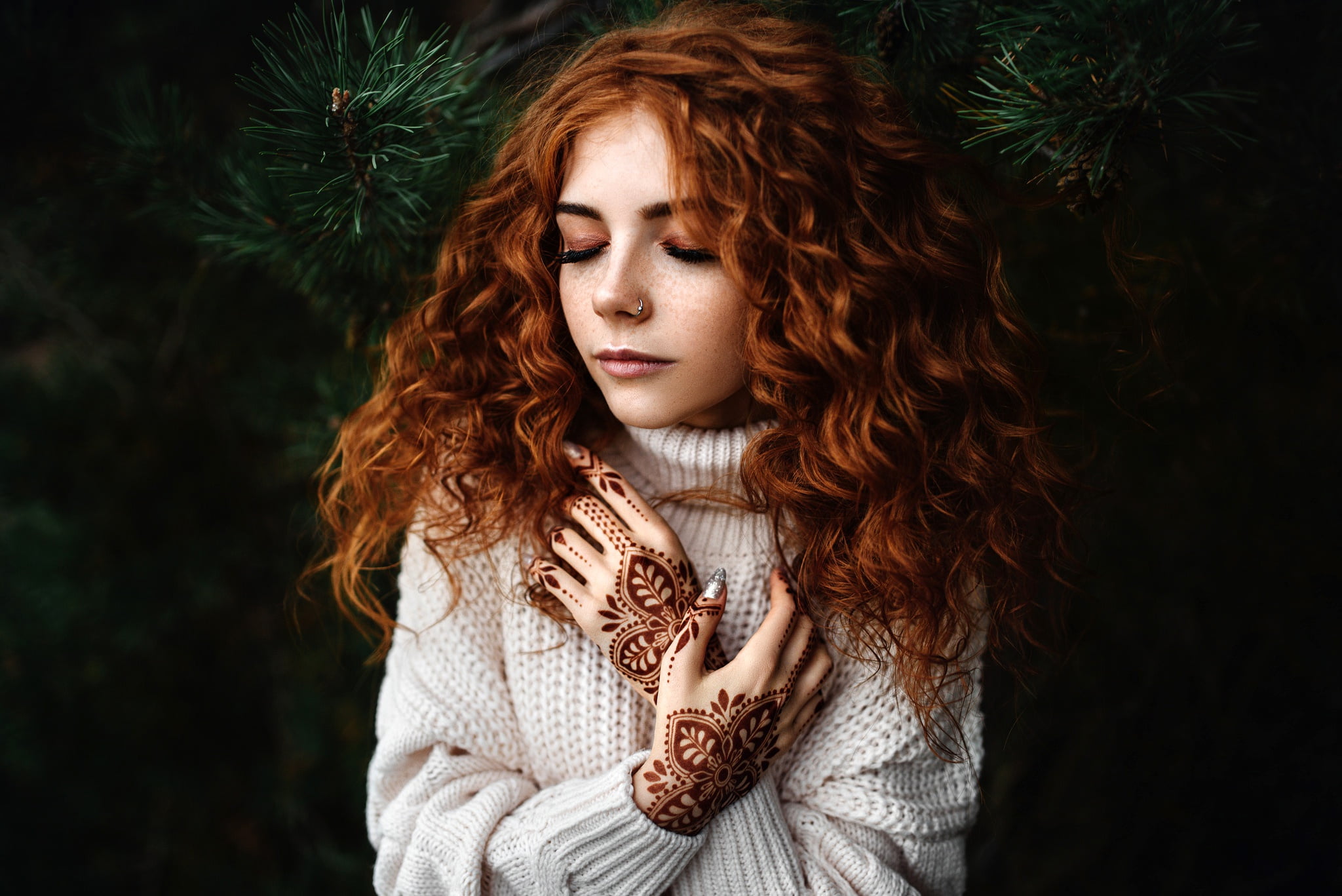 1080P, Women, Mood, Girl, Tattoo, Redhead, Henna, Model, Woman, HD Wallpaper