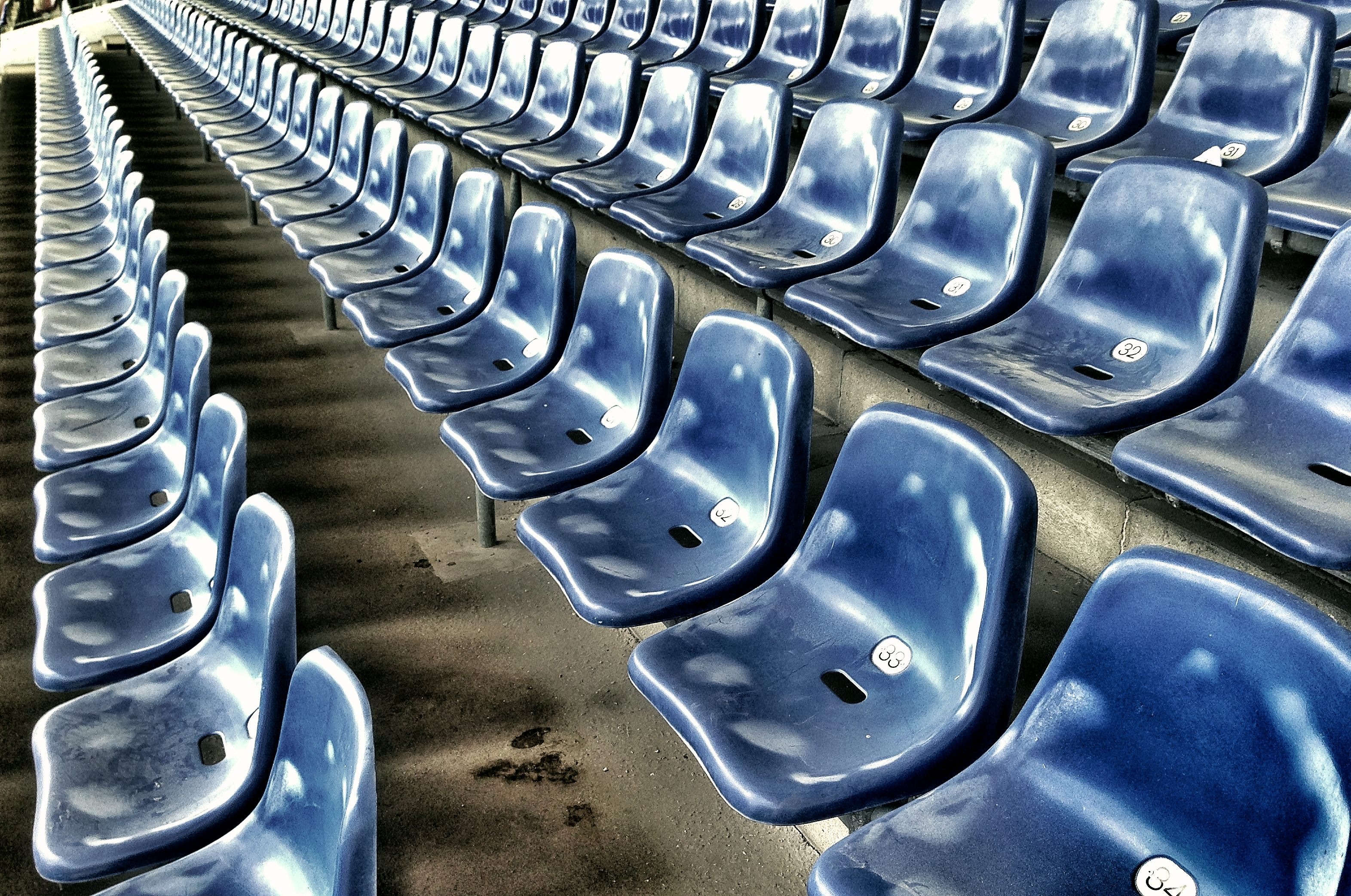grandstand, repetition, full frame, empty, football stadium, blue, bucket seats, absence, watch, background, theater, day, gang, no people, high angle view, HD Wallpaper