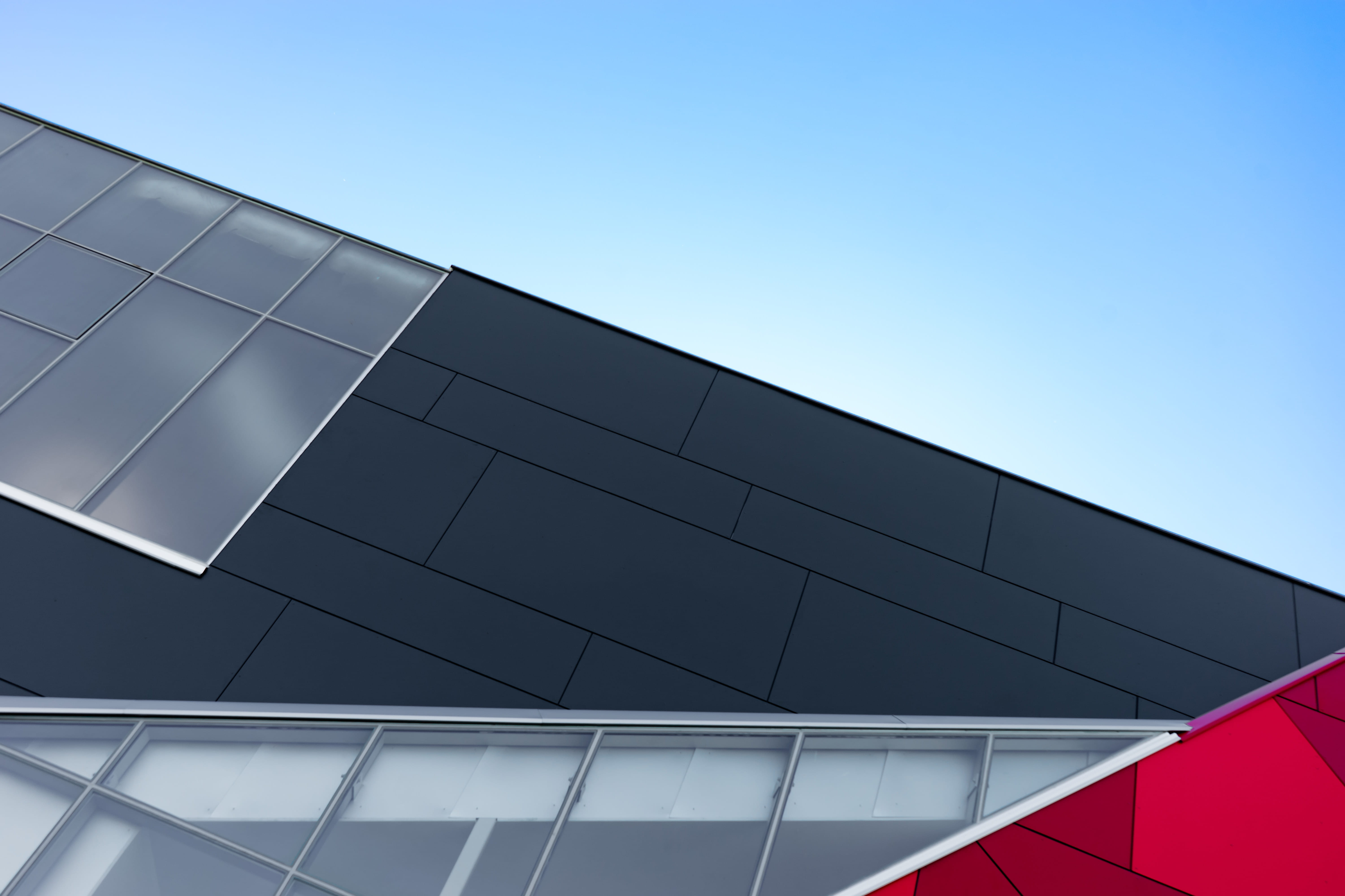 no people, built structure, blue, office building, canadian centre for product validation, black, architectural, solar panels, cladding, detail, building, HD Wallpaper